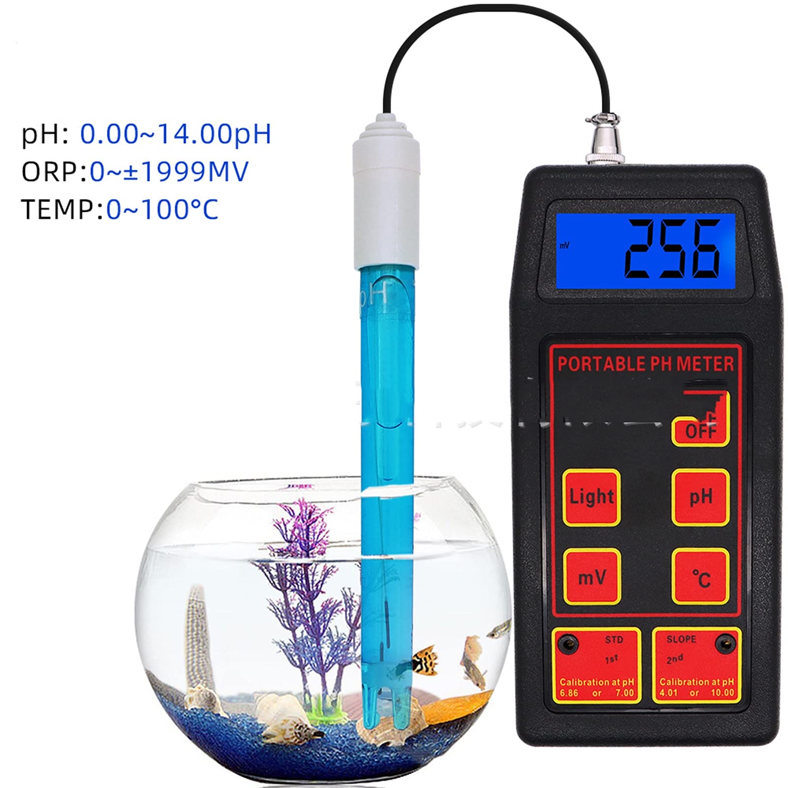Monitor Digital de Temperatura de PH ORP ORP 3 en 1 Probador de Calidad de Agua Potable de Acuario Medidor de ORP de PH de sonda BNC reemplazable, Utilizado en Laboratorios,acuicultura