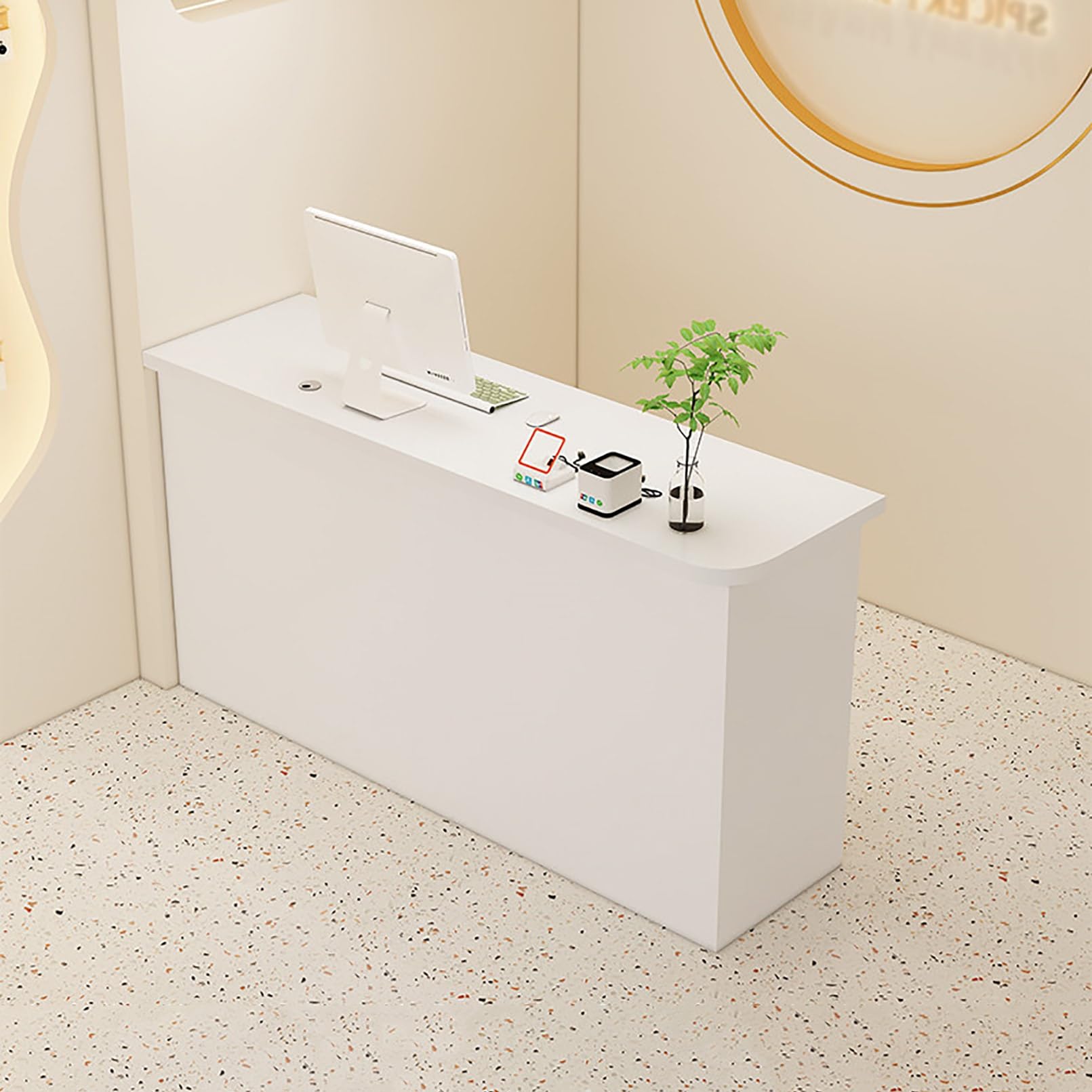 Comptoir Réception Blanc Gris - Meuble Accueil Avec Tiroir Pour Salon, Bureau Ou Magasin
