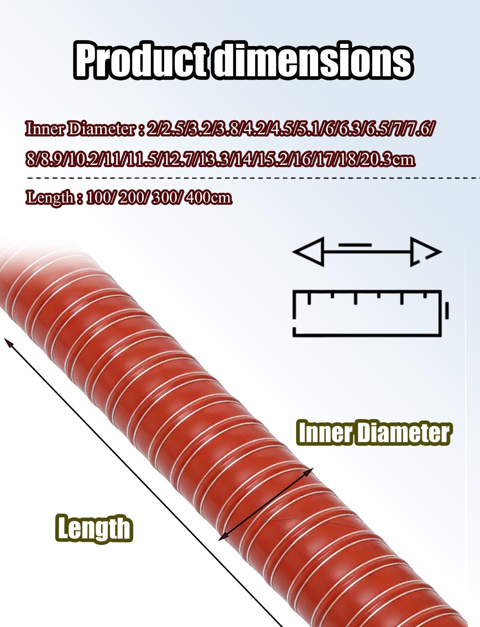 Tubo flessibile in silicone con filo di acciaio | Tubo flessibile for condotto in silicone da 100-400 cm Filo di acciaio ignifugo: estrazione dei fumi(10.2cm,118.11in/300cm)