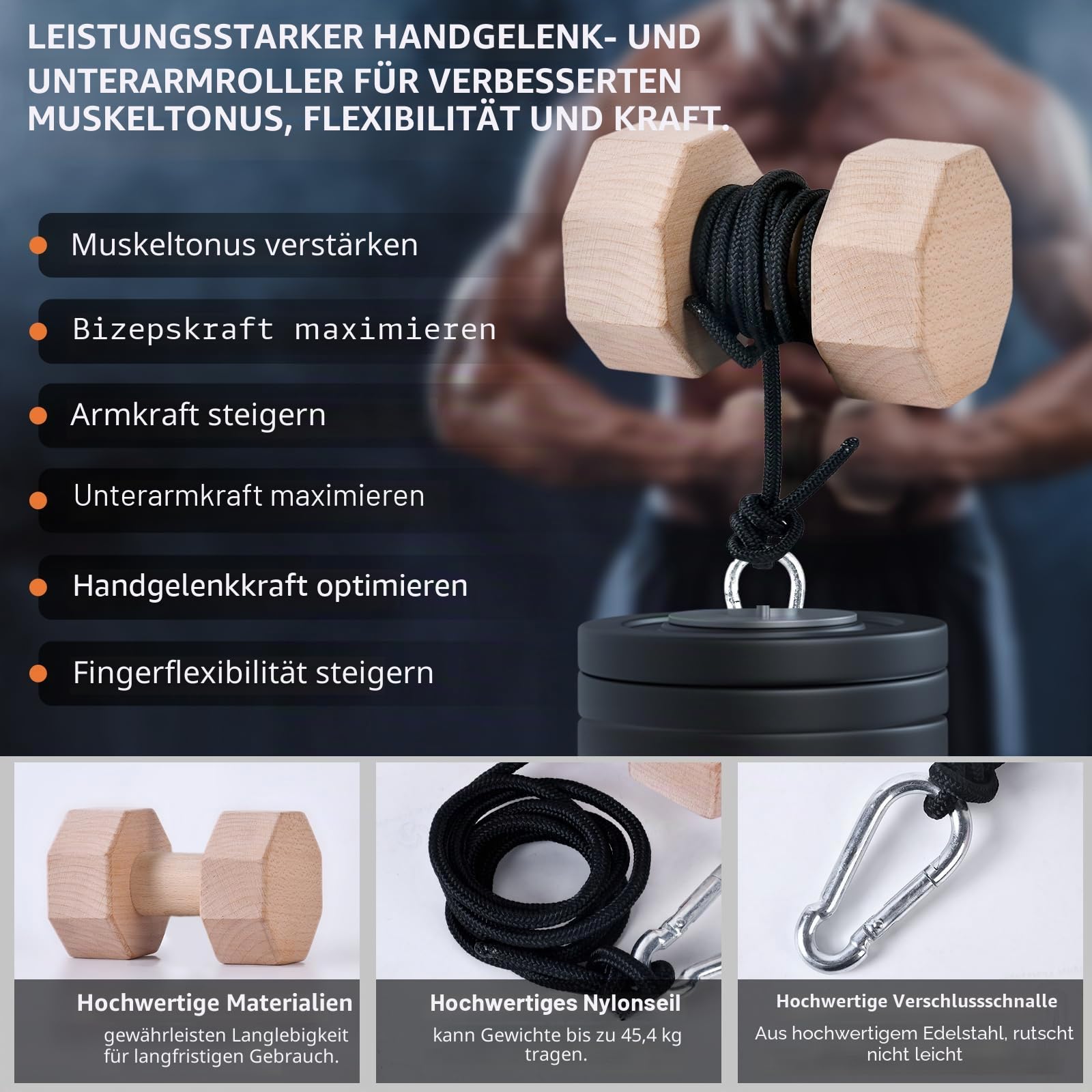 Handgelenk- und Unterarmtrainer aus Holz, Griffkrafttrainer, Arm-Blaster, Krafttrainer für Finger und Handgelenk.