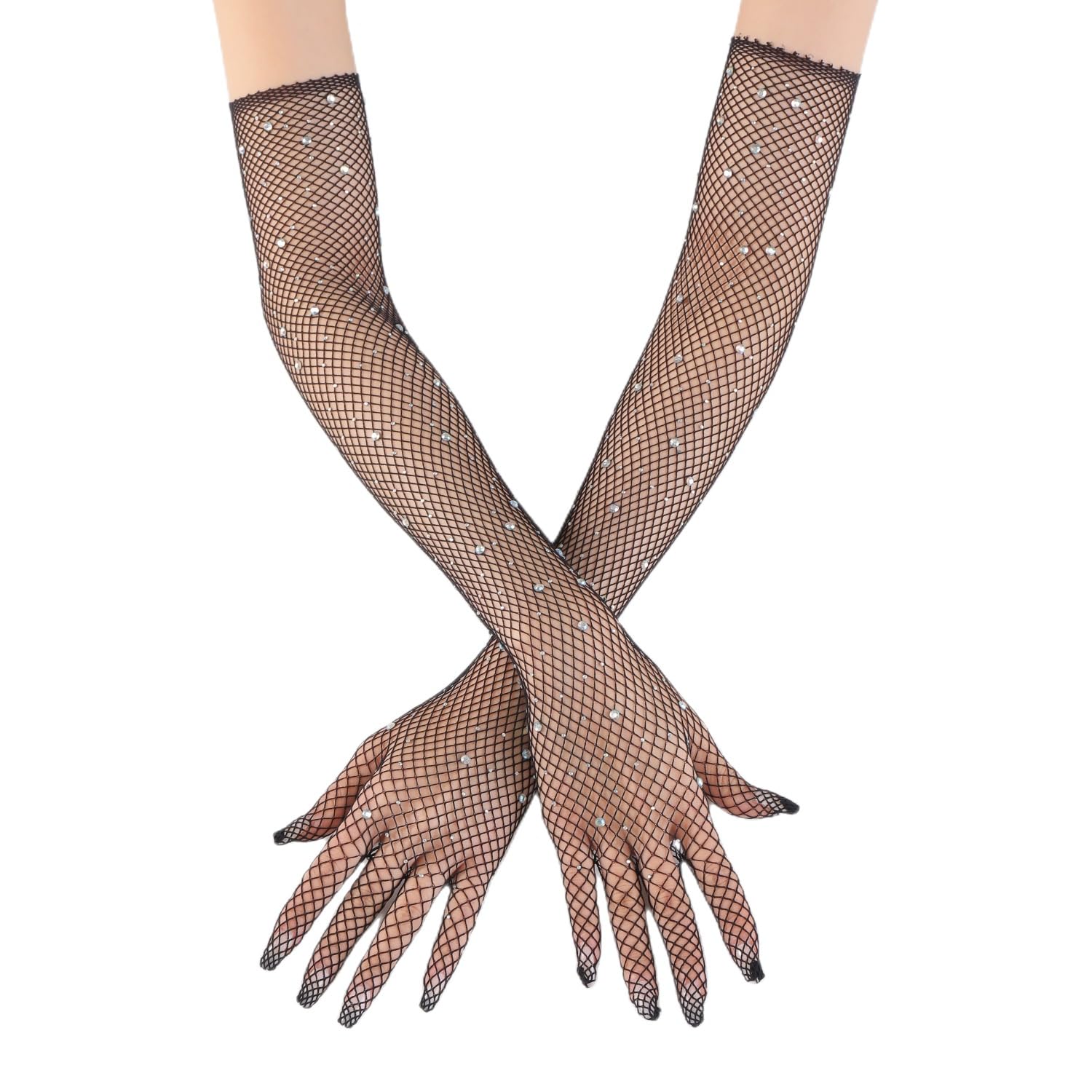 1 Pair of Long Fishnet Gloves for Women Glitter Rhinestone Long Gloves, Fishnet Gloves, Vintage Evening Gloves, Opera Gloves