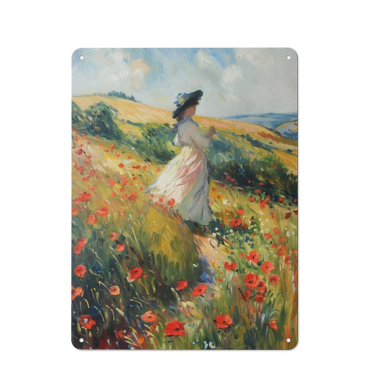 Junmoney Poppy Field Industrial-Style Tin Sign 40X30cm For Pub Or Café, Suited To Pub Decor Enthusiasts