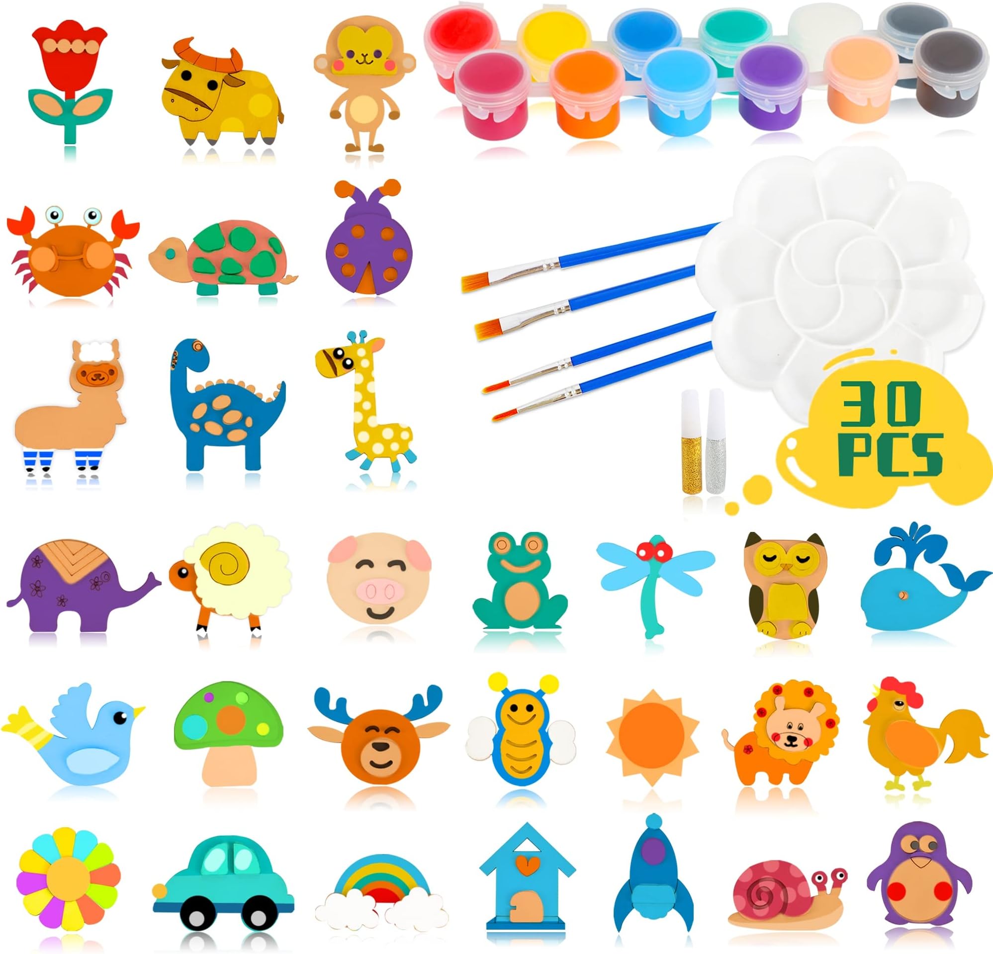 30 Wooden Magnet Painting Craft Kit, Paint Your Own Easter Art and Craft Supplies, Basket Stuffers Party Favors for Boys Girls, Classroom Prize Goodie Bag Gifts