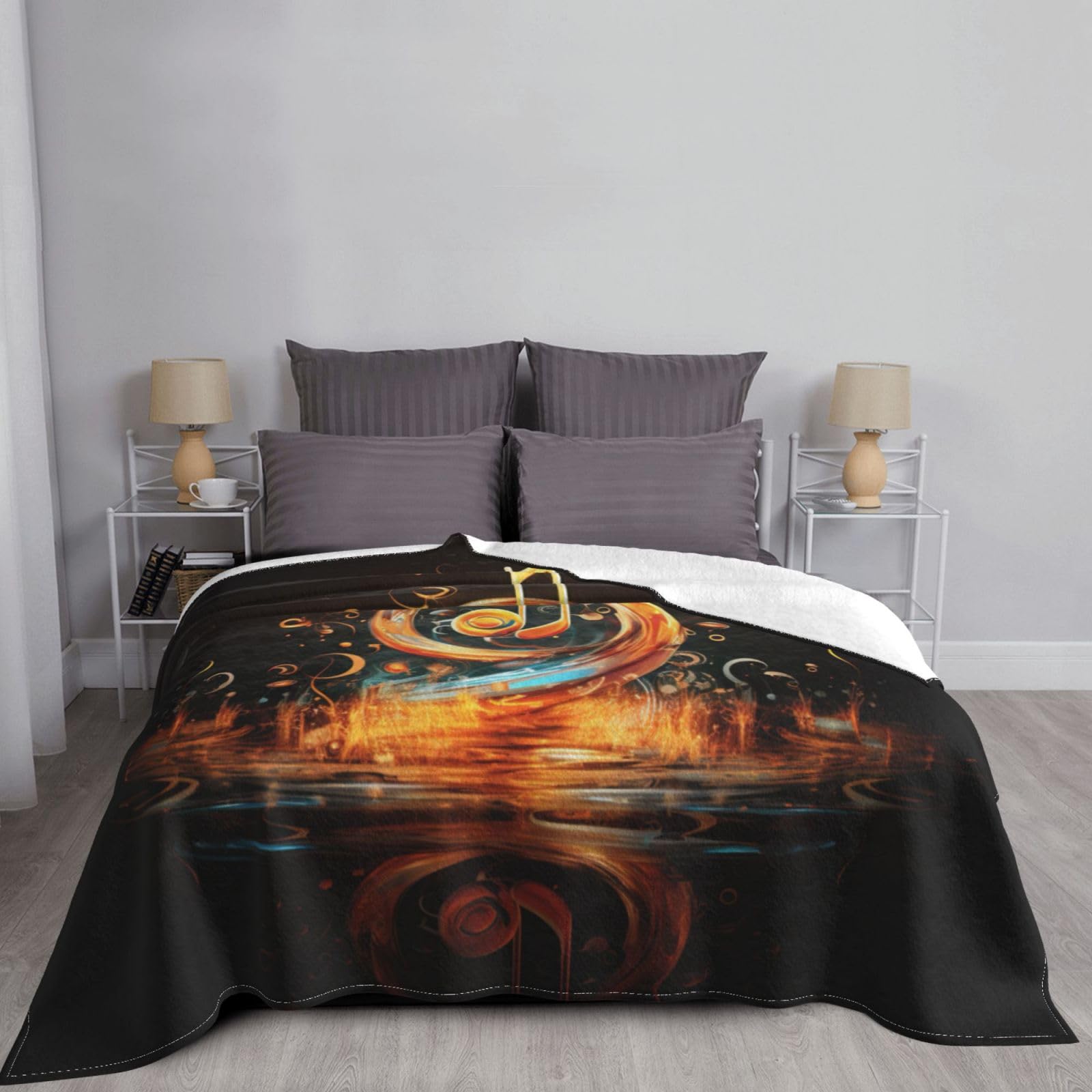 Coperta decorativa morbida e calda in flanella per bambini, cane, gatto, 127 x 152 cm, stampa con simboli musicali
