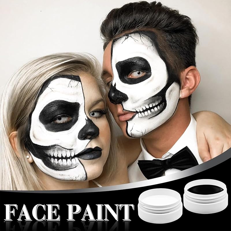 Sunshine smile 100g Fekete-Fehér Arcfesték Szett - Krém Állagú Testfesték Ecsetekkel, Halloween, Farsang, Színházi Smink Gyerekeknek és Feln