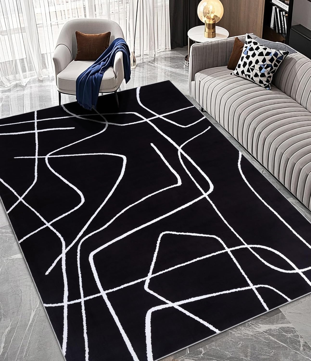 Tapis grand salon poil ras lavable pour éliminer les taches facilement