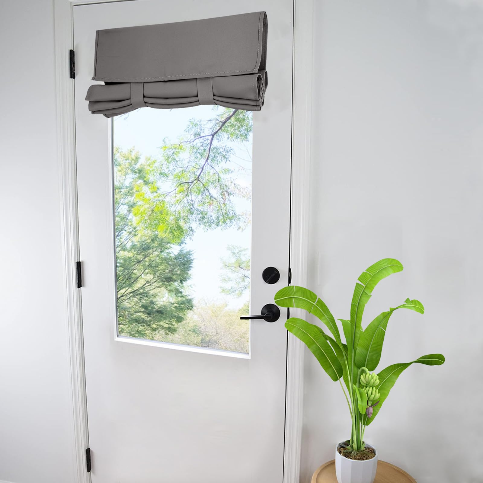 WdFour Door Curtains for Door Window, French Door Curtains for Privacy, Easy Installed Tricia Door Panels,Front Door Sidelight Curtain Tie up Shade, Washable Curtain 25W x 40L Inch Dark Gray, 1 Panel