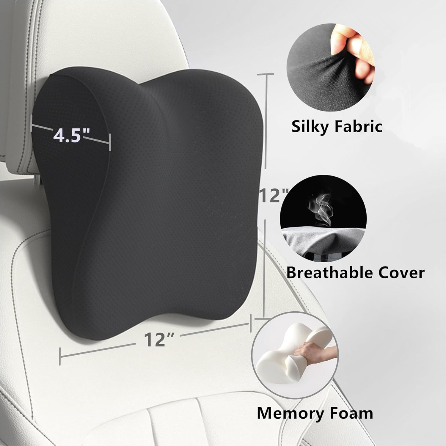 2 Pack Car Neck Pillow Support, Headrest for Driving with Adjustable Strap, Memory Foam Neck Rest Cushion, Breathable Removable Cover & Ergonomic Design, Black 2pcs - Image 2