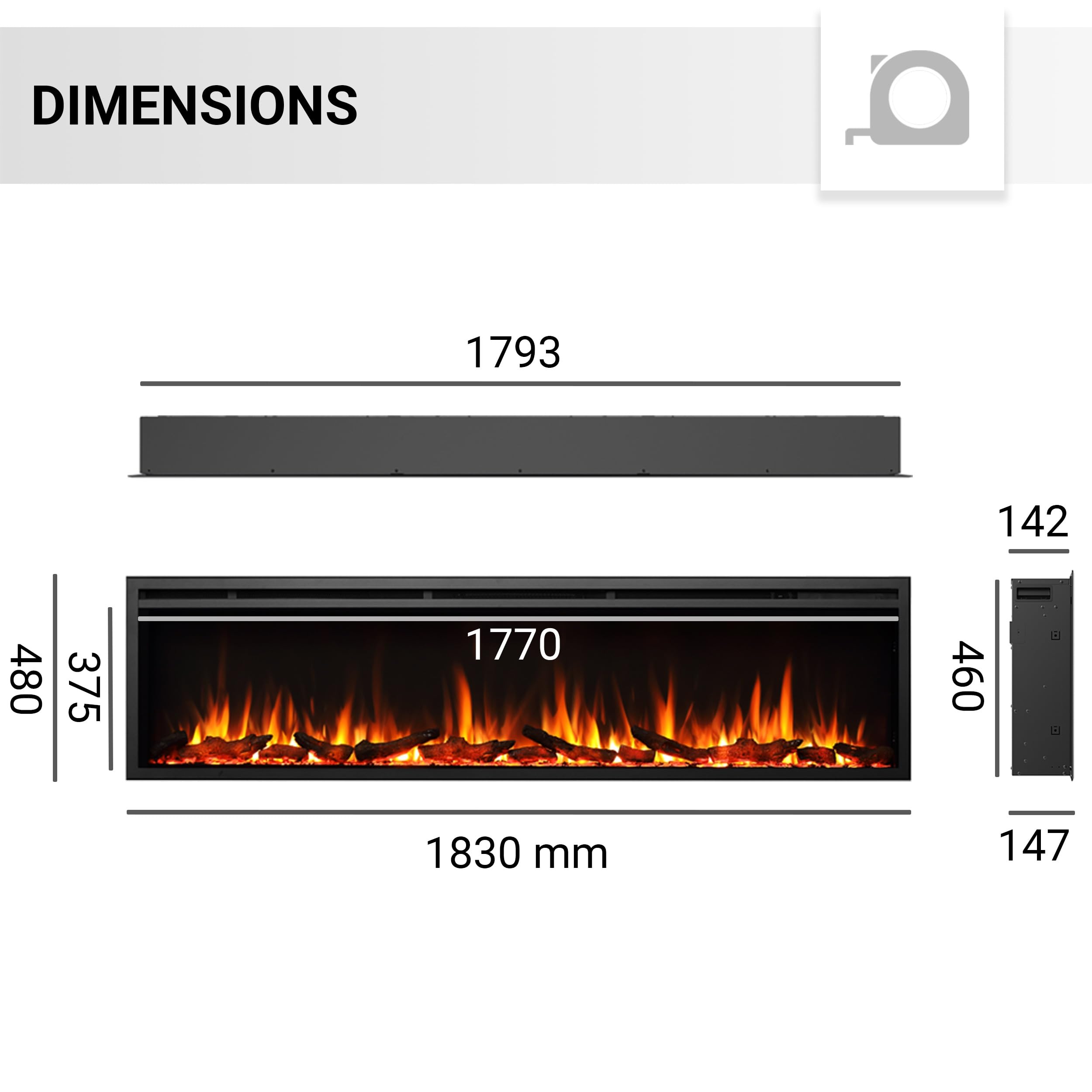 BALDERIA Atalanta 72 - Cheminee Electrique Effet Flamme LED, encastrable, WiFi