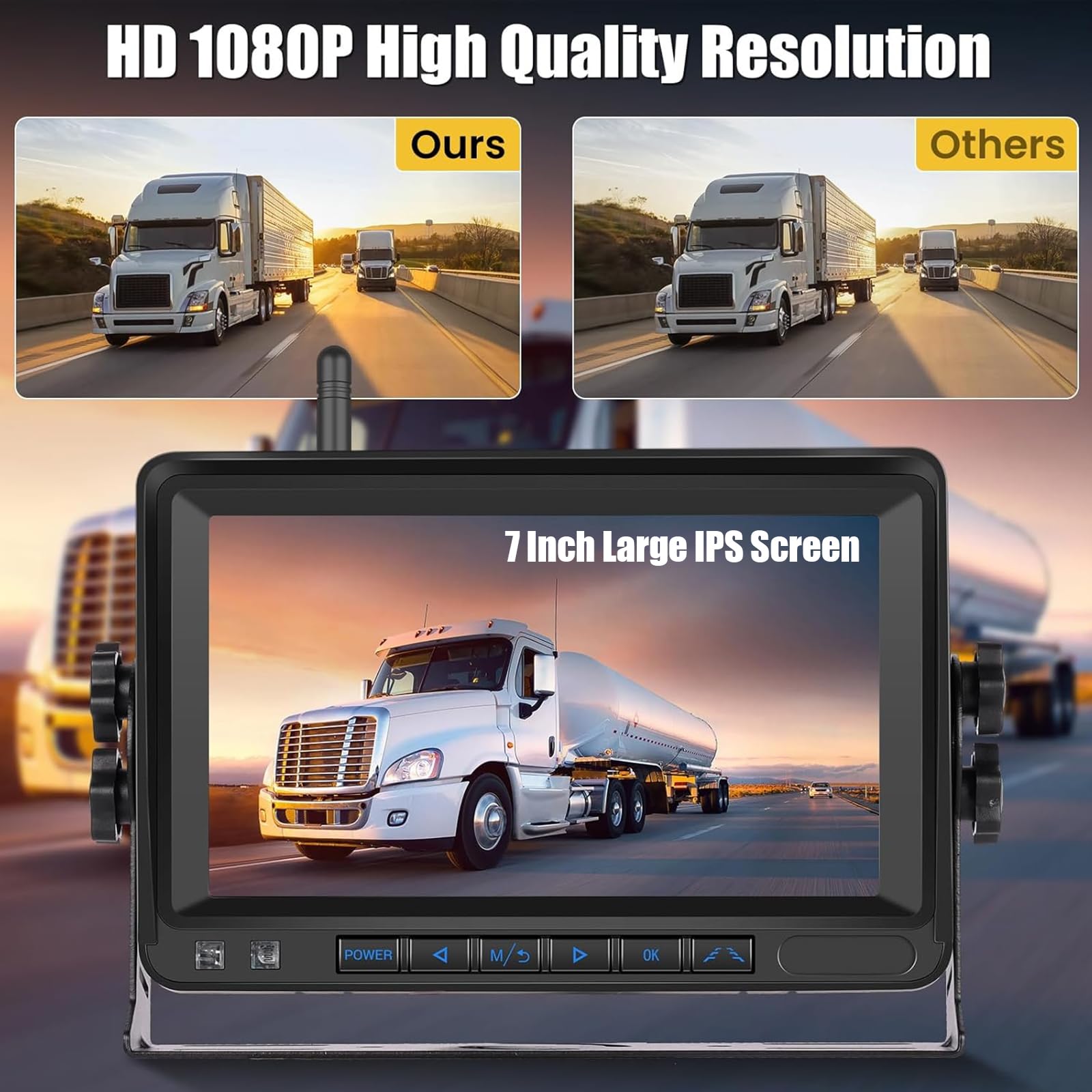 Hikity Cámara De Marcha Atrás Señal Digital WiFi con 1080P 7" DVR 12V-36V | Cámara de Marcha Atrás con Gran Ángulo Instalación Fácil Impermeable IP68 Visión Nocturna Pantalla IPS