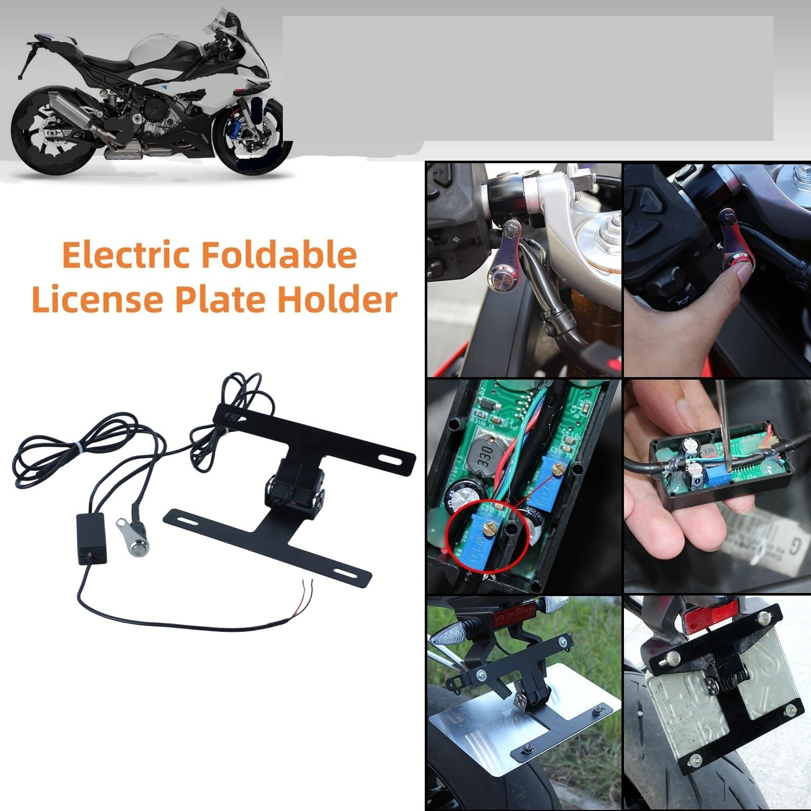Portatarga Telaio targa pieghevole per moto per accessori neri da 144 mm a 183