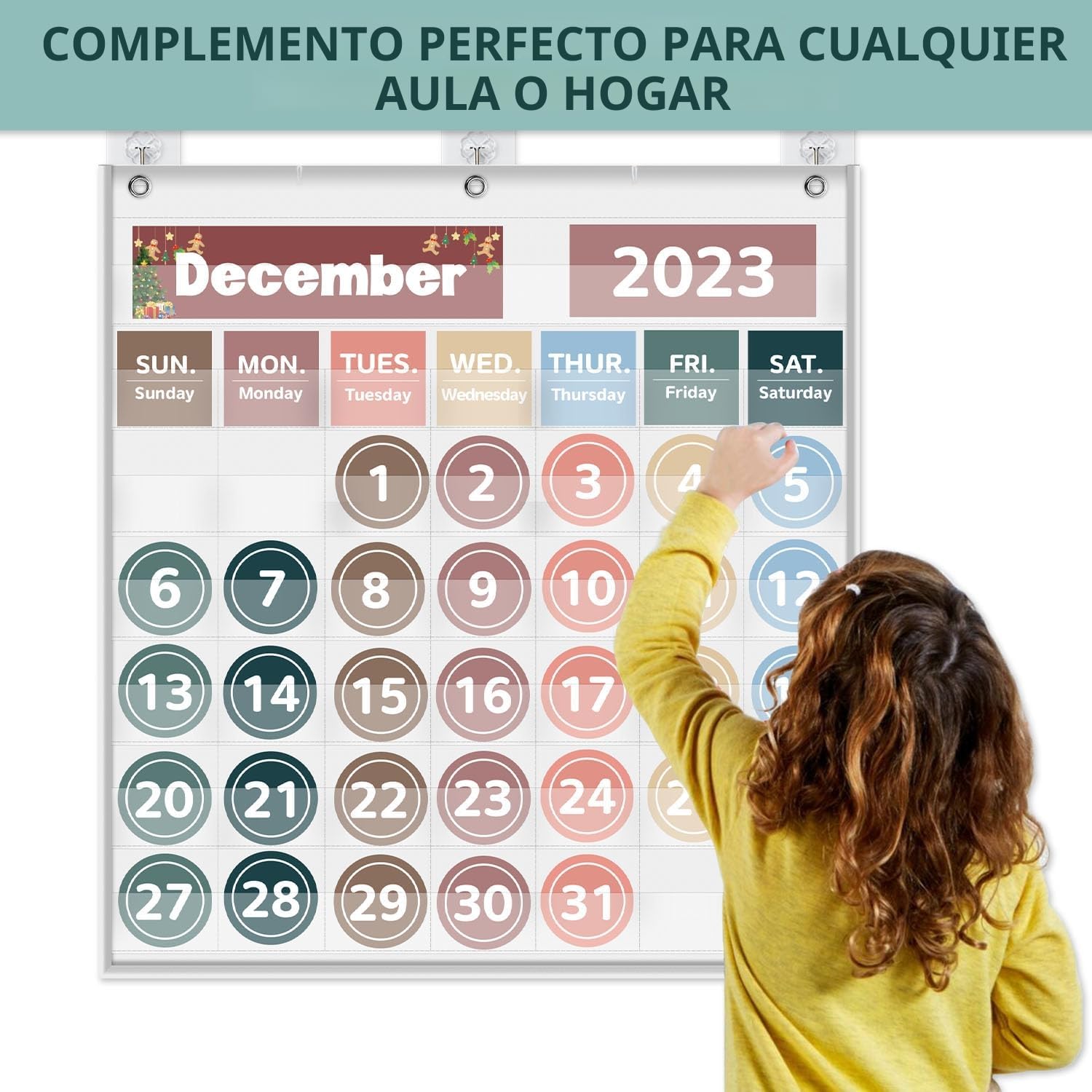 Calendario mensual de bolsillo para aula, con 88 tarjetas impresas de días de la semana, aprendizaje escolar, material esencial para profesores que se adapta a cualquier institución escolar (blanco)