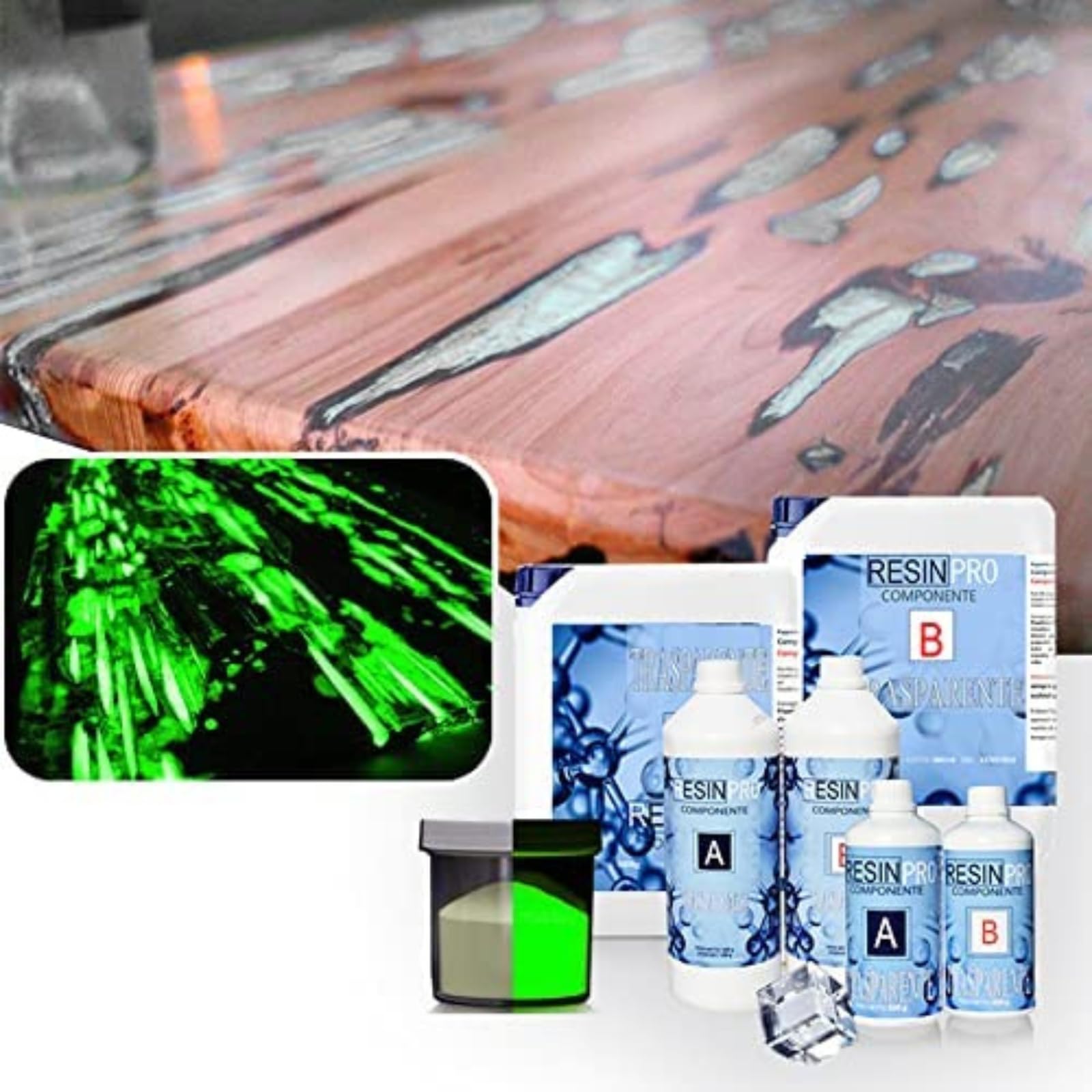 Resin Pro Epoxidharz und weißes bases Pigment in grun Farbe für Holz, River Table, DIY, künstlerische Kreationen (1.6 Kg)
