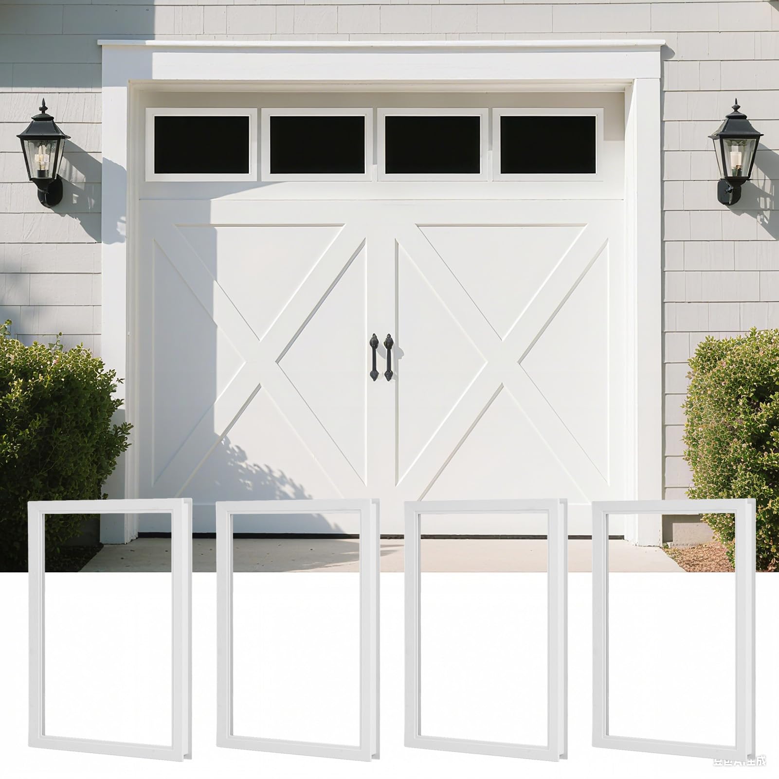 Photo 1 of Teodute 4 Pcs Garage Door Windows, 21"×14" Replacement Vinyl Windows Inserts Kit with UV Resistant Resin Glass, Garage Door Windows Inserts for Exterior Garage Doors, Clear Design (Style2)