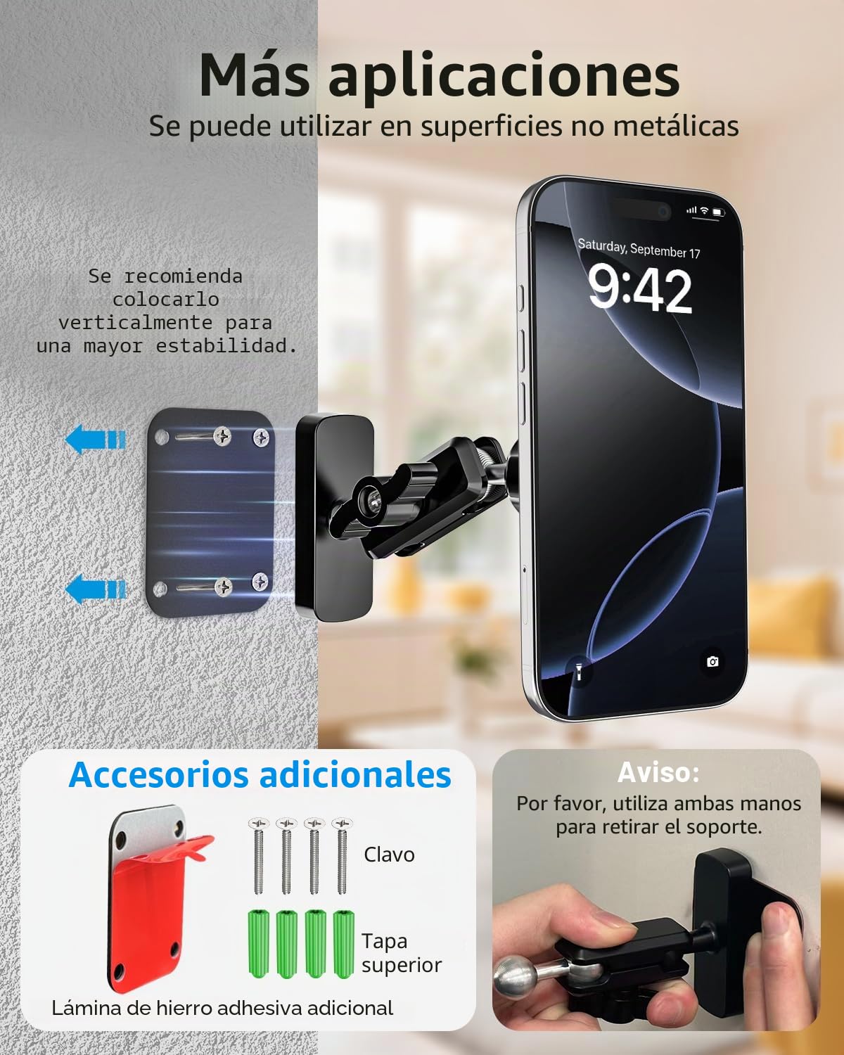 Soporte Magnético Doble Móvil Multifuncional, Ajustable 360° | Soporte Móvil Pared Iman para Gym/Frigorifico/Carretilla Elevadora/Tractor para Funda Mag-safe, iPhone, Teléfonos Android
