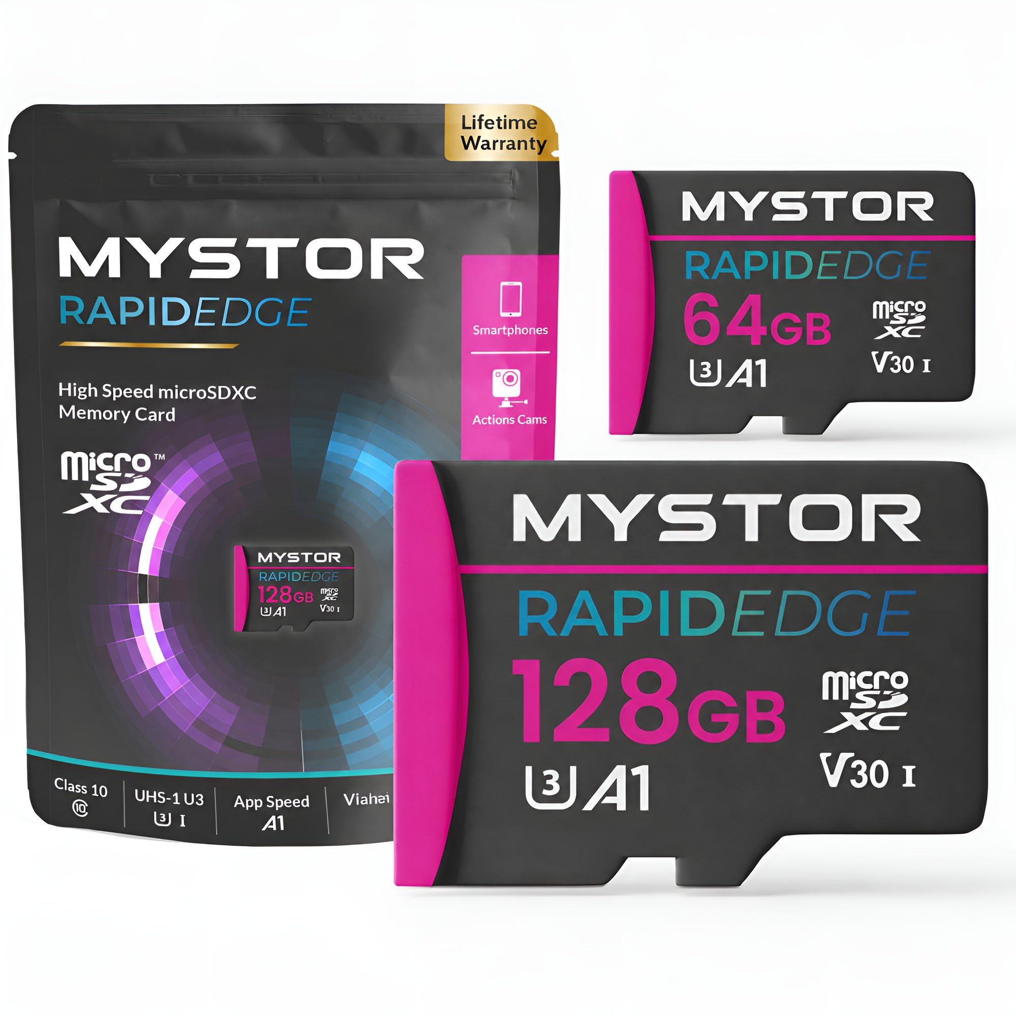 Mystor Micro SD Memory Card, Micro SDXC, compatible with Tapo Doorbells TD21 TD23 D205 D210 D225 D235, 64GB