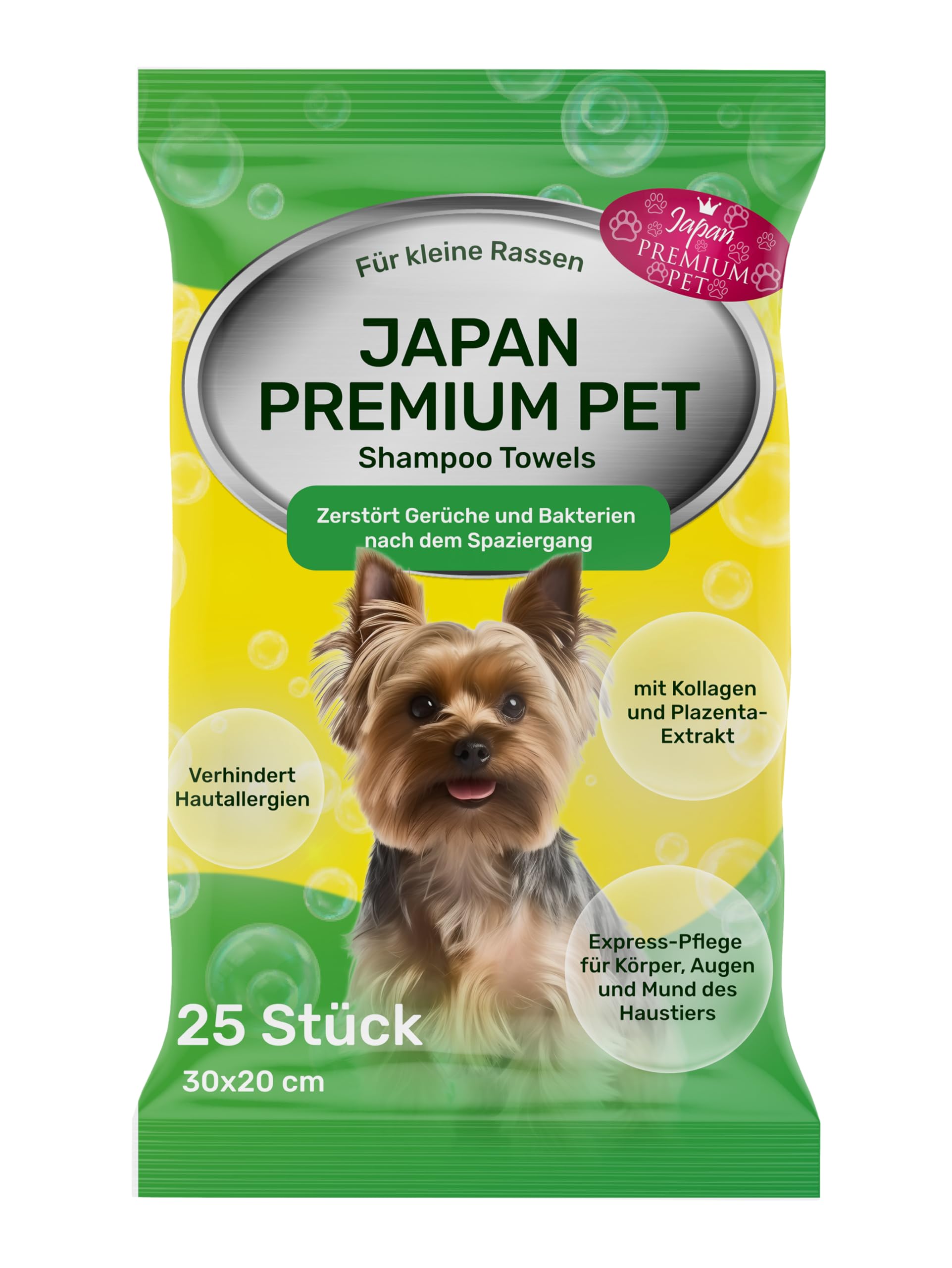 Katzenshampoo Handtuch (25 St) & Japan Premium Katzen & Hunde Shampoo (250 ml) | Reinigungstücher wie Trockenshampoo & Befeuchtendes Sensitiv-Shampoo für glänzendes Fell