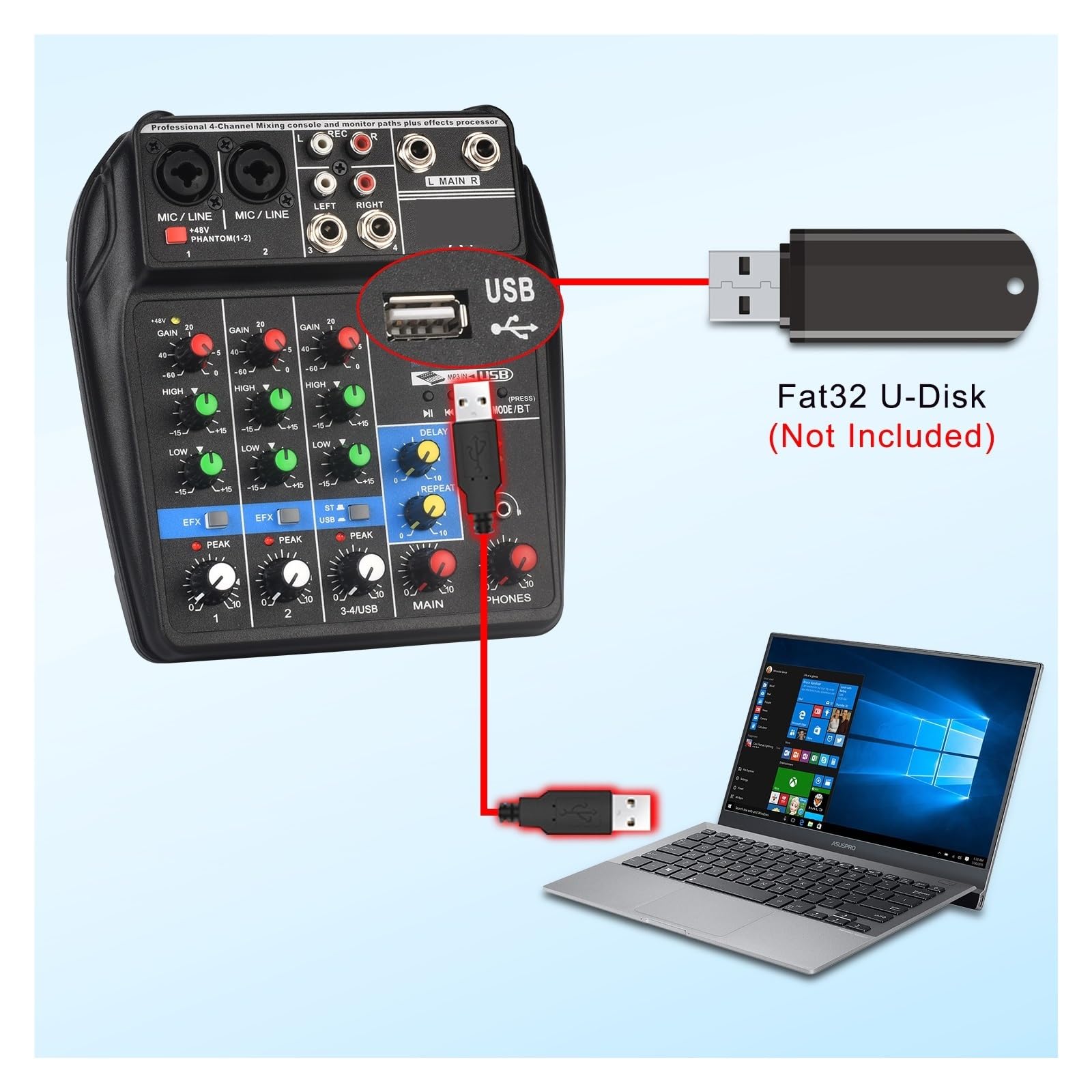 Mixer Audio Audio 4/6/8 Canali 24 Effetti 48V Console Di Missaggio Bluetooth USB PC Registra Riproduzione Tabella Di Trasmissione(4 Channel)