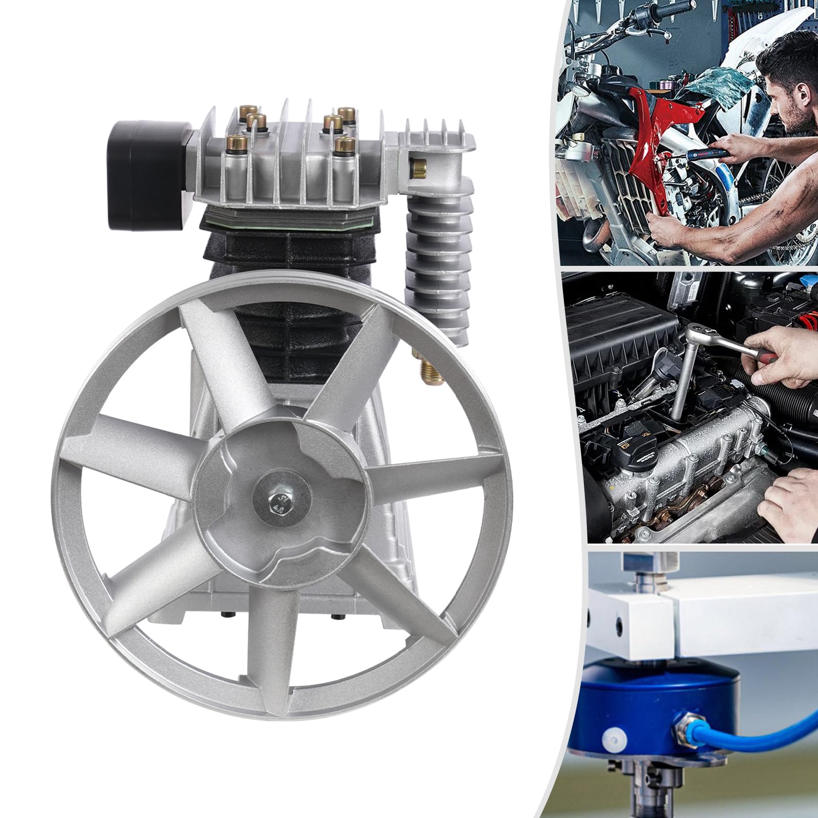 Compresor de aire cabezal de bomba 3 CV 250 L/min doble cilindro lubricado con aceite, cabezal de compresor de pistón de aluminio y hierro, 2,2 kW, 0,8 MPa máx. 1,0 MPa, pieza de repuesto para taller