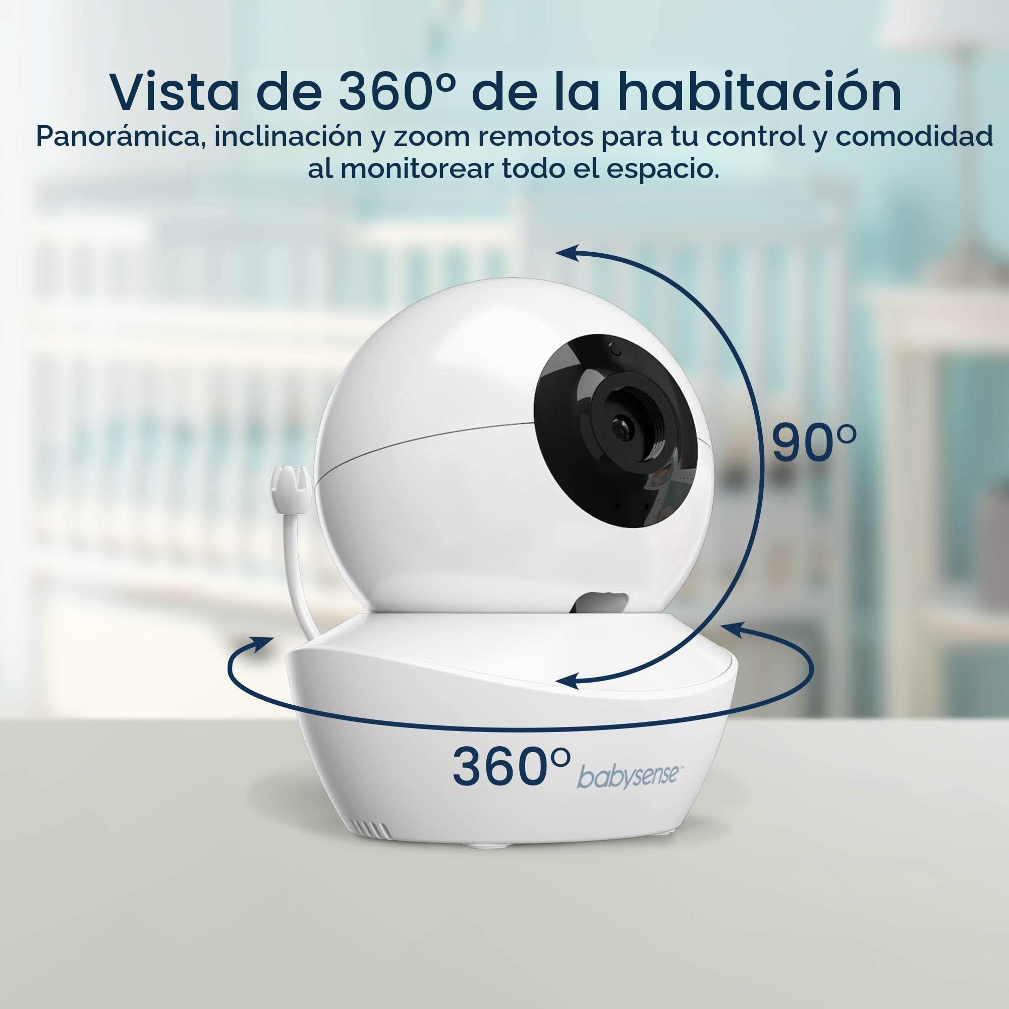 Babysense Cámara Adicional para Monitor de Bebé HDS2, Zoom, Audio Bidireccional, Visión Nocturna, Luz Nocturna, Canciones de Cuna y Monitoreo de Temperatura