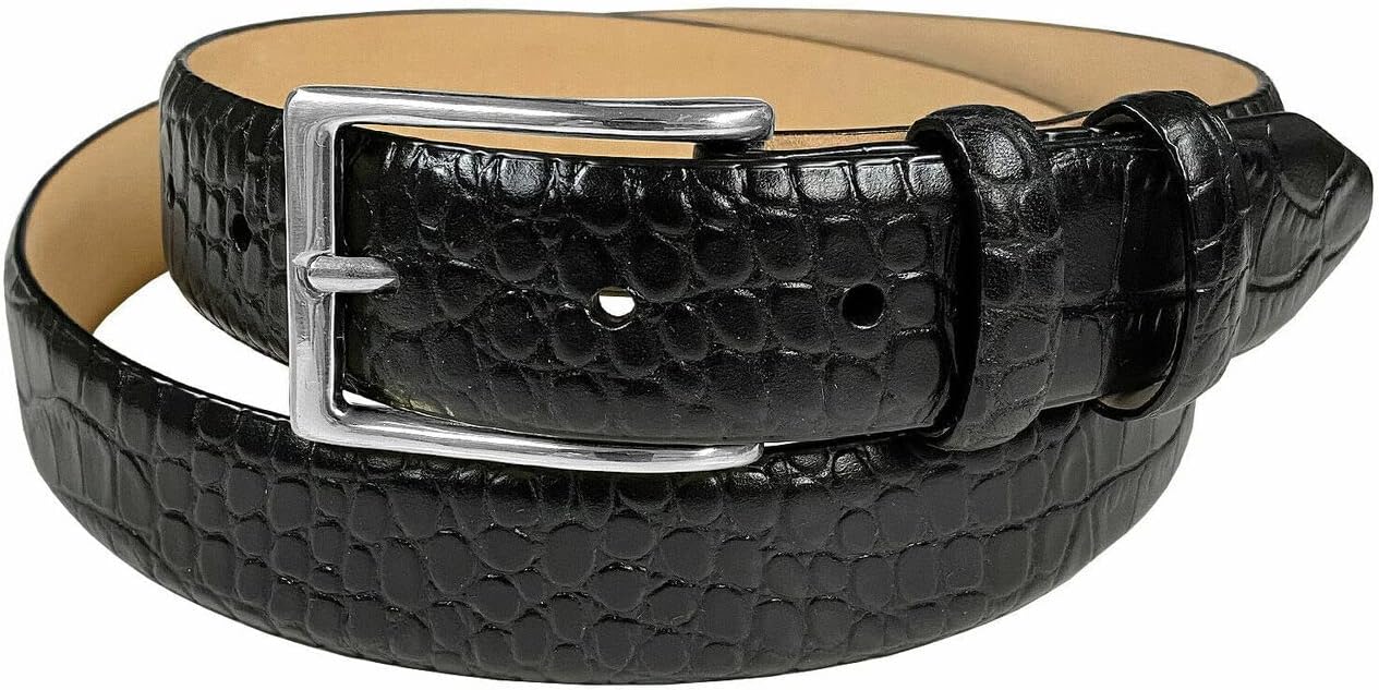 Adam Silver Men's Genuine Italian Calfskin Leather Dress Belt 1-1/8"(30mm) Wide Polished Buckle