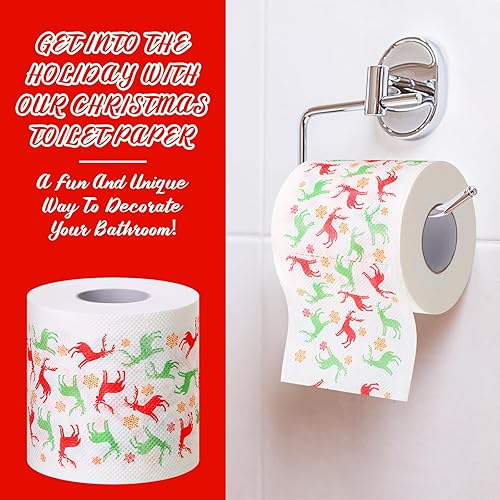 Miniatura 9 de Patelai 8 piezas de papel higiénico de Navidad a granel de rollos de papel higiénico de colores, renos, divertido papel higiénico para regalo de