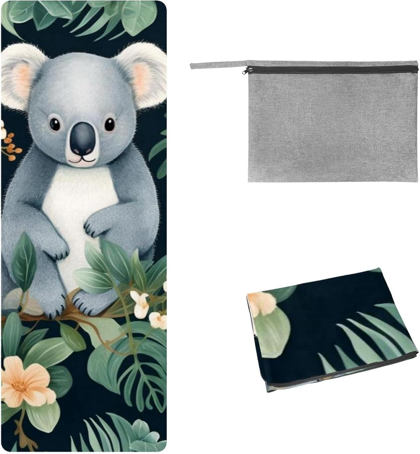 Yoga Towel, Koala Flowers Pattern Non Slip Sweat Absorbent Hot Yoga Mat Towel for Hot Yoga, Pilates and Fitness - 72.8" x 26.8"