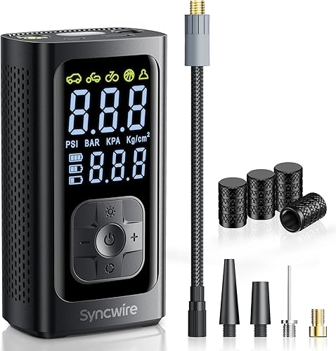 Syncwire Compresor de aire portátil para inflado de neumáticos, inflado 2 veces más rápido, bomba de aire inteligente para neumáticos de automóvil