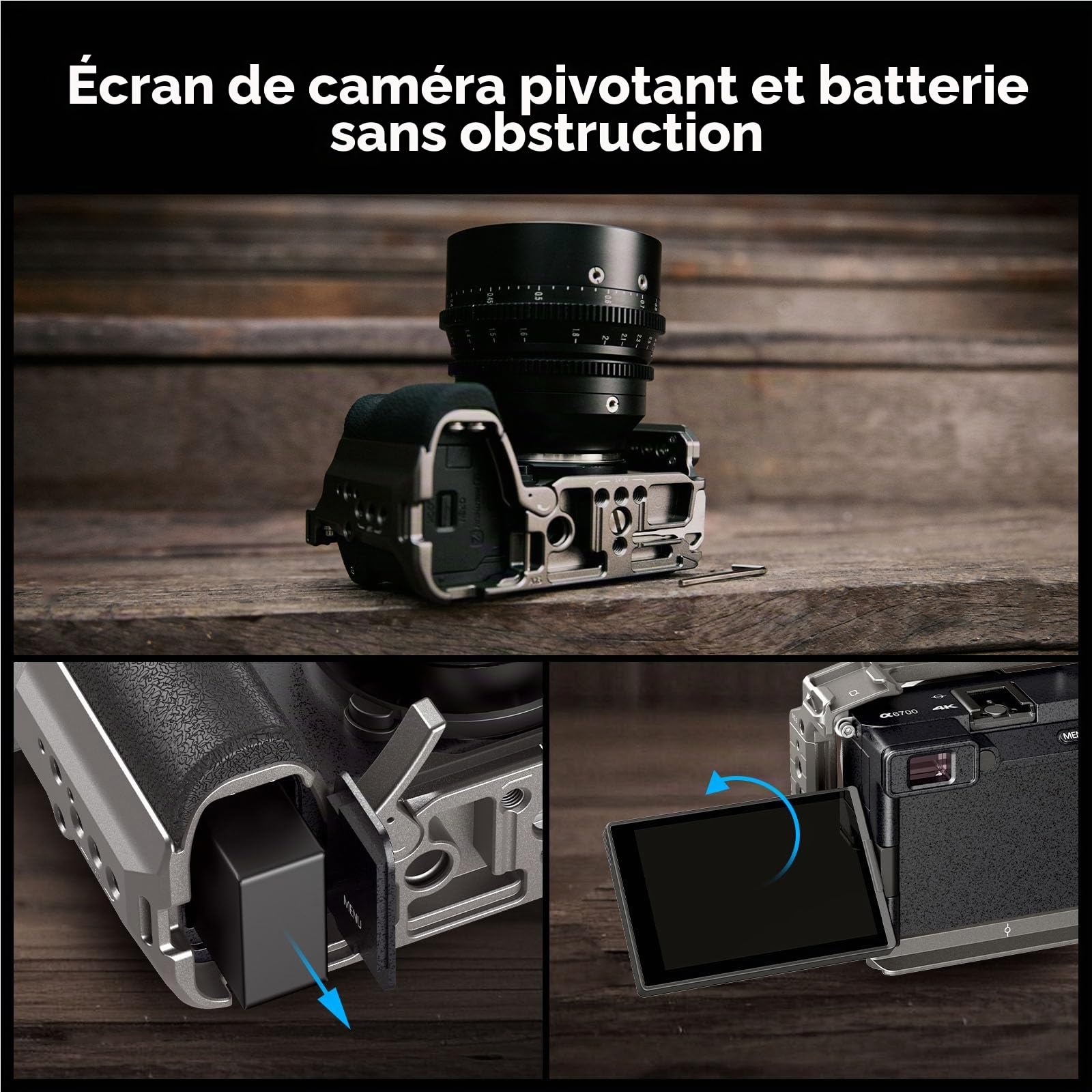 SMALLRIG Hawklock Kit de Cage à Dégagement Rapide pour Sony Alpha 6700, avec Plusieurs Interfaces de Montage, Plaque de dégagement Rapide pour Arca-Swiss et Rail OTAN, avec Serre-Câble de HDMI - 5060