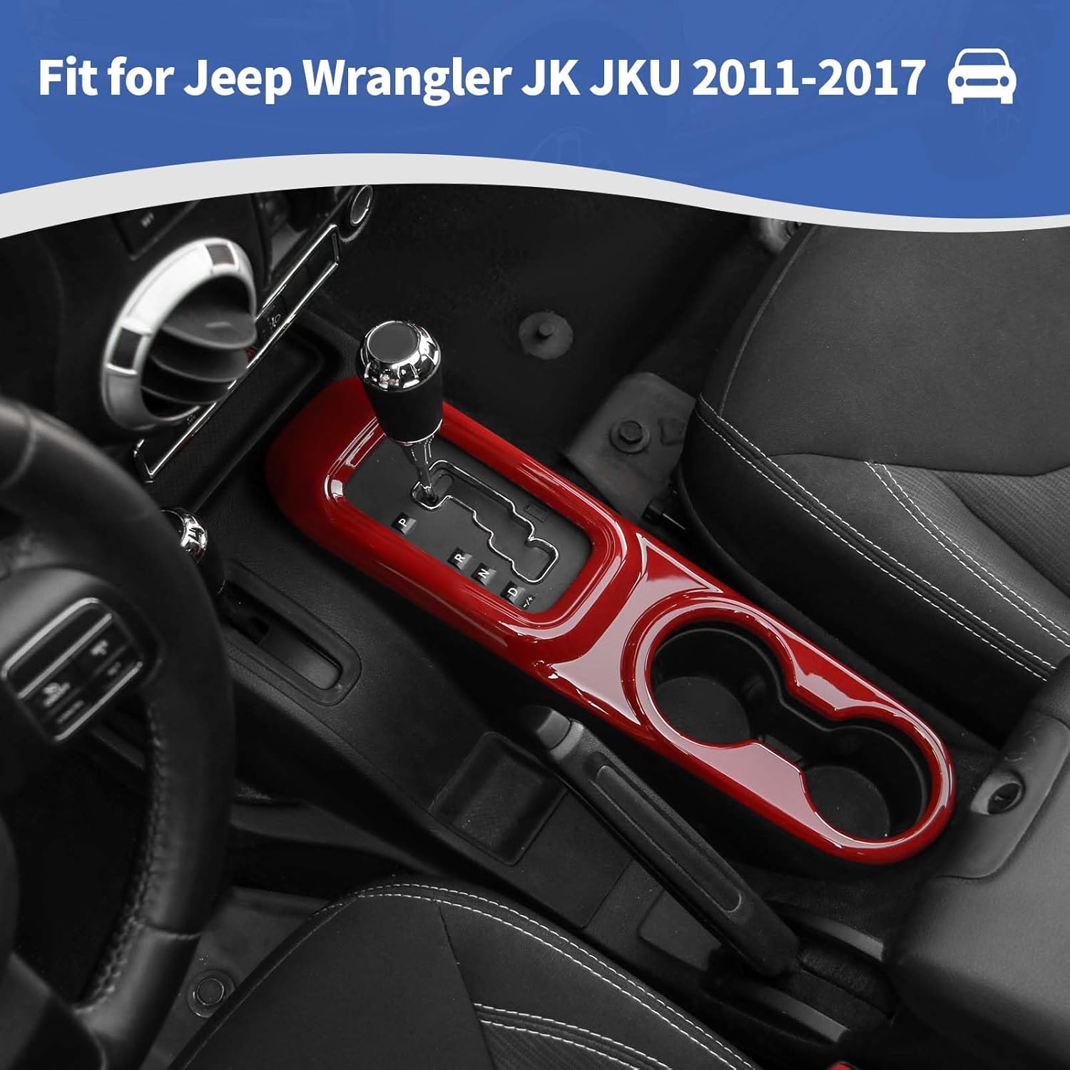 RT-TCZ for Jeep JK Center Console Gear Shift Panel Trim Cuphold Cover for Jeep Wrangler JK JKU 2011-2017 Red Interior Accessories