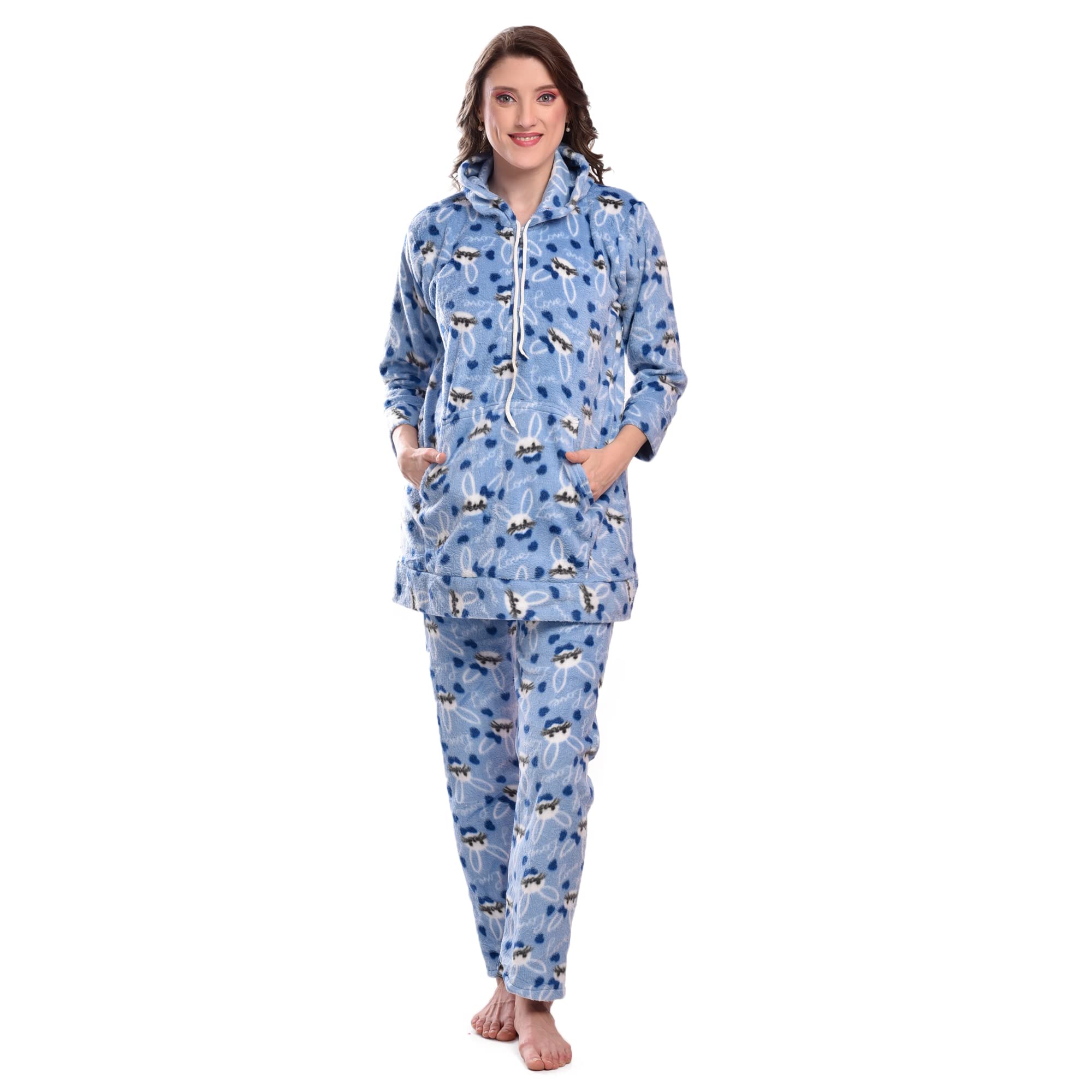 cierge Women's Woolen Cartoon Printed Hoodie Nightsuit-picture-29