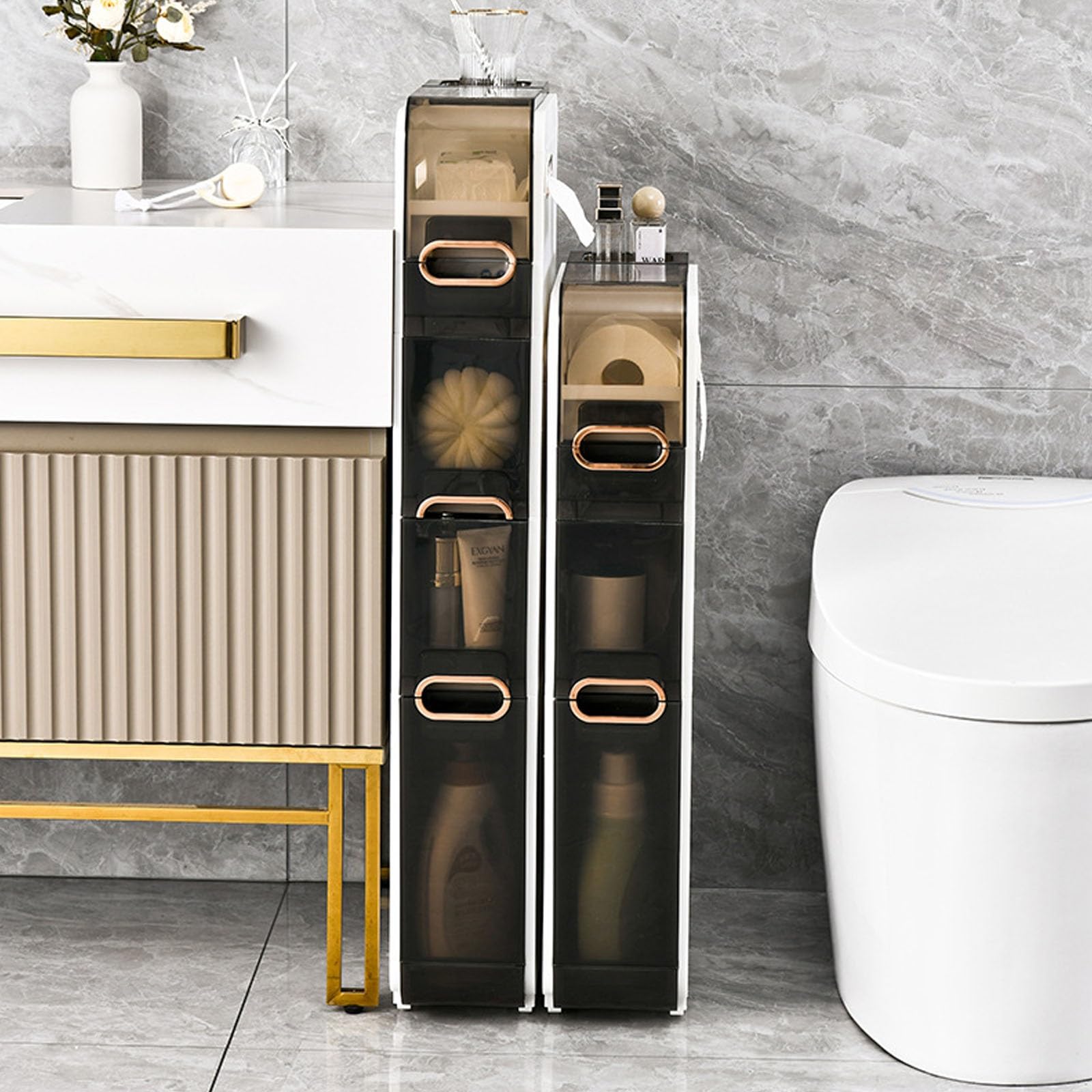 Genérico Armario de Almacenamiento con Ruedas, Instalación Gratuita, Almacenamiento para Baño,Armario de Baño de pie, Estante Adecuado para Cocina, Dormitorio, Sala de Estar(5 Tire)