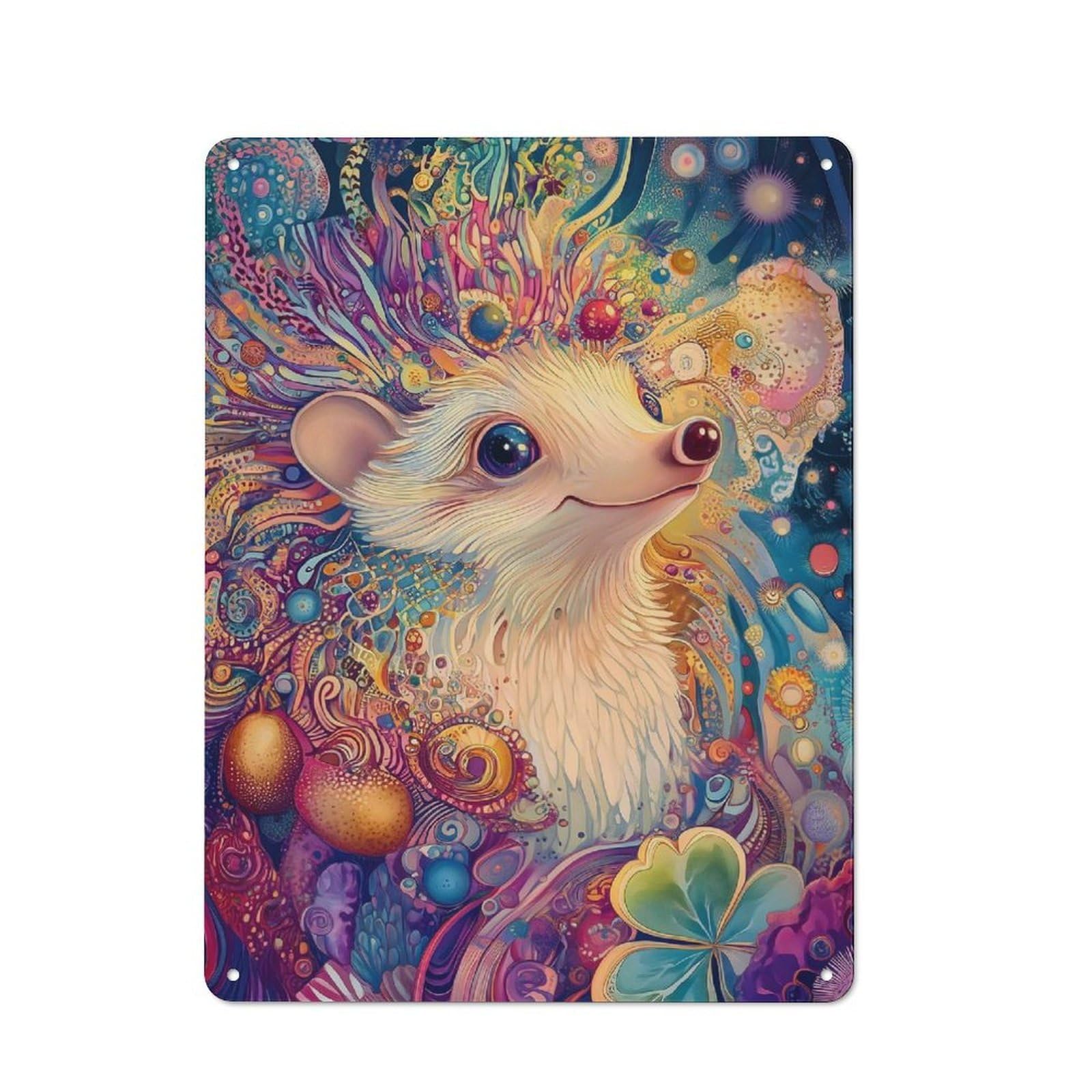 Junmoney Whimsical Hedgehog In Dreamscape Fantasy Metal Gift Sign 40X30cm, Retro Home Wall Decor For Home, Shop, Pub Or Studio Wall