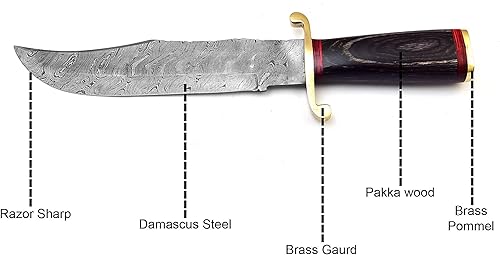 Miniatura 5 de Cuchillo de Damasco personalizado de 15 pulgadas Mango de madera negra wFunda de cuero marrón TJ118