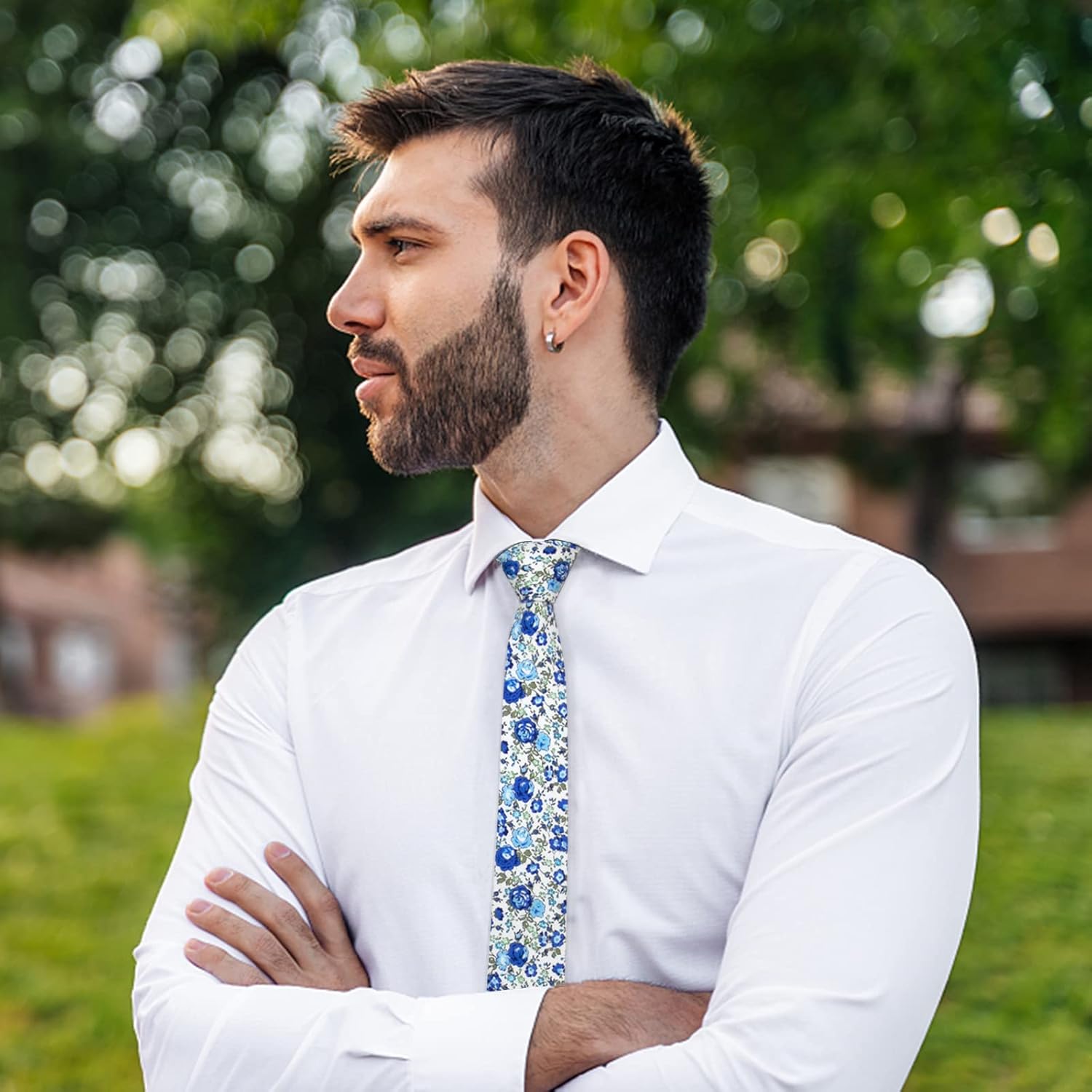 Mantieqingway Men's Cotton Floral Neck Tie 2.56'' Printed Skinny Tie - Image 2