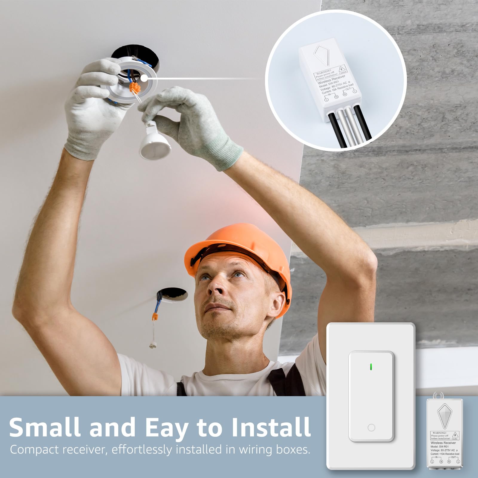 Nineleaf 6Stück Drahtloser Lichtschalter,Wandlichtschalter abnehmbar,drahtloses Lichtpaneel,für LED-Leuchten,Deckenleuchten und Lampen,Ventilatoren,IP66 wasserdicht,Arbeit mit Empfänger (nur Schalter)
