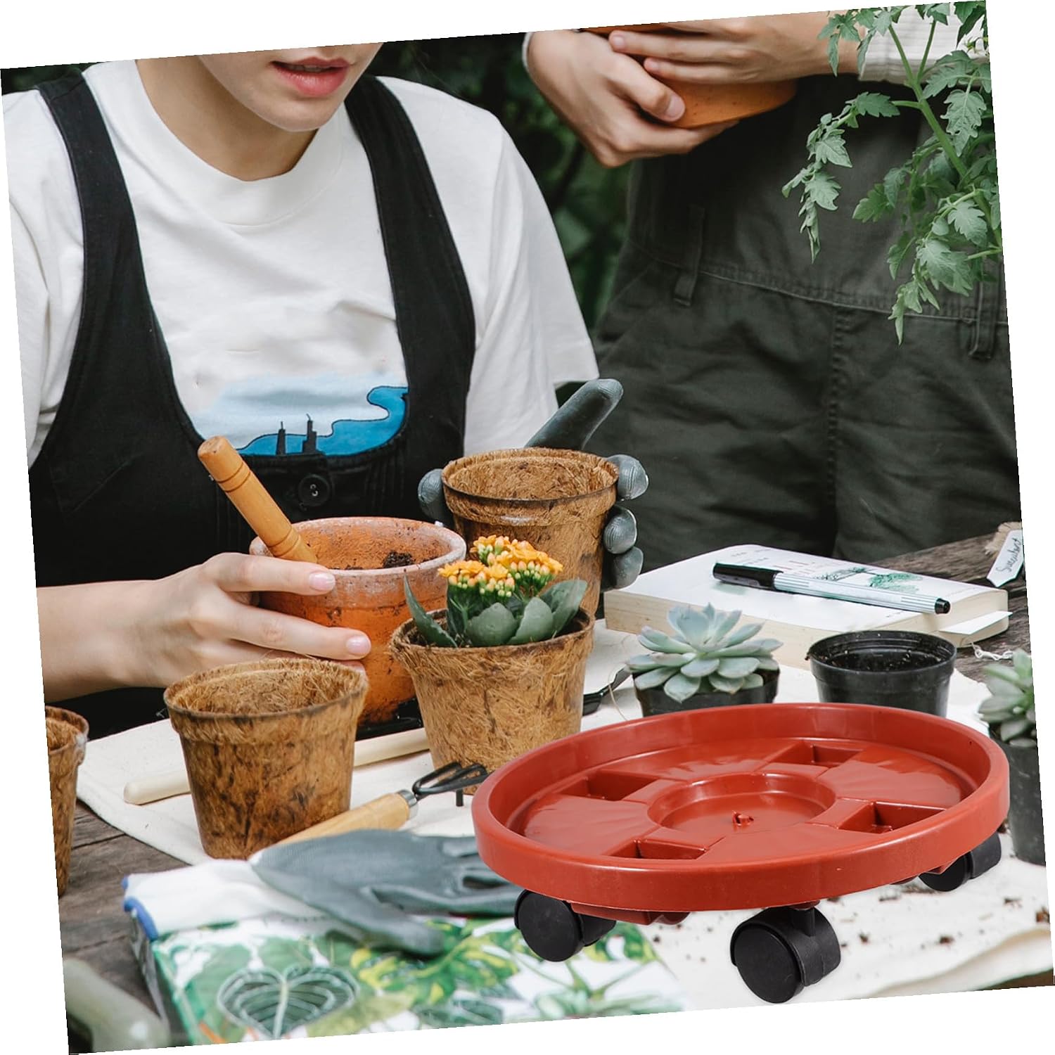 MERRYHAPY Removable Plant Pot Dolly with Wheels Tray for Succulent Pots Heavy Duty Drip Base for Indoor and Outdoor Planters Prevents Water Damage to Surfaces