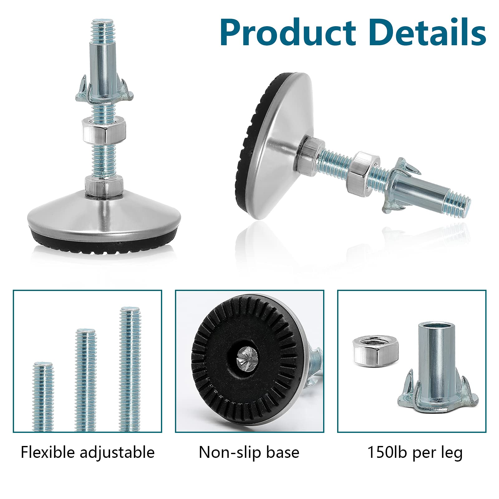 Lanzeuta 4pcs M8 Furniture Leveling Feet, Adjustable Leg Levelers