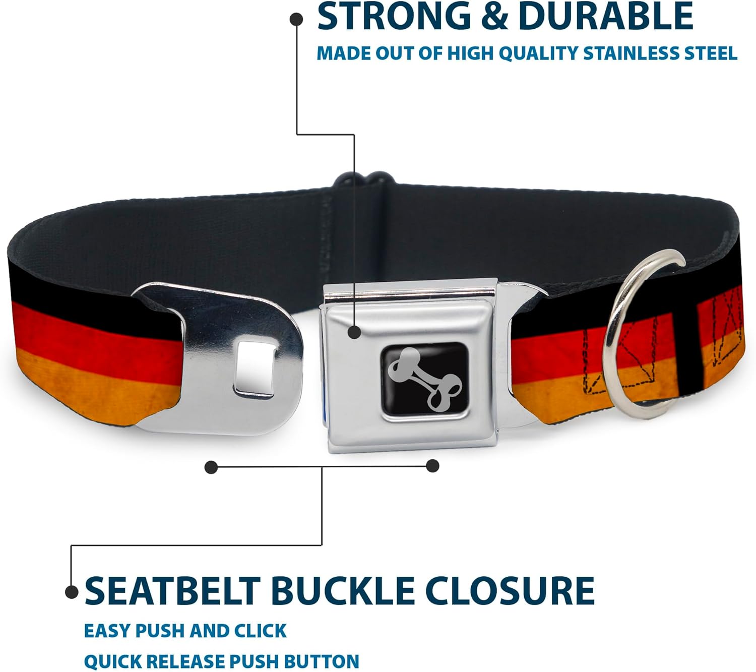 Buckle-Down Seatbelt Buckle Dog Collar - German Flag Distressed - 1" Wide - Fits 9-15" Neck - Small