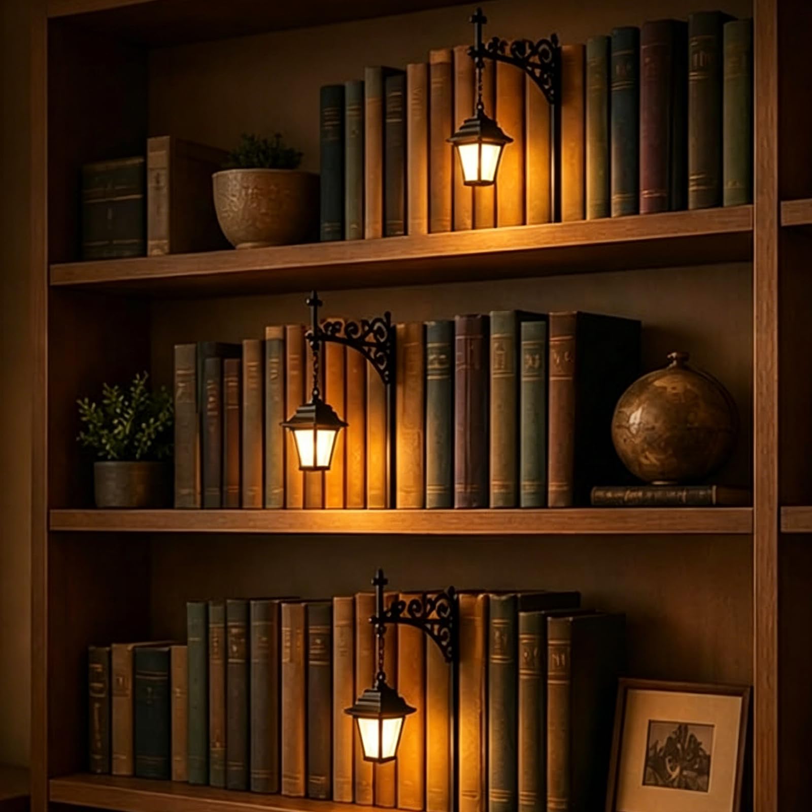 Bücherregal Lampe Vintage Library Lantern, Bookshelf Lamp im Retro Laternen, Dekorative Bücherregallampe für Bücherregal Beleuchtung, Leseecke, Home Office, Geschenk für Buchliebhaber，3 Stück