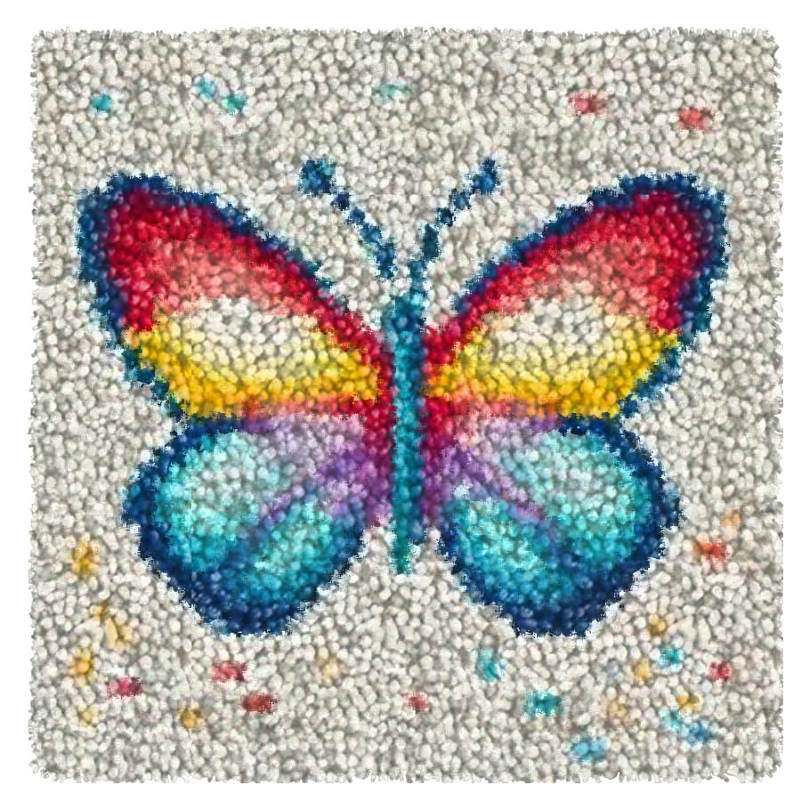 Image of Numptain Latch Hook Kits for Adults,DIY Rug Crafts Colorful Butterfly Pattern Color Printed Canvas,Latch Hook Kits for Beginners Handmade Needlework Crafts Home Decoration,12 inchx12 inch NT2