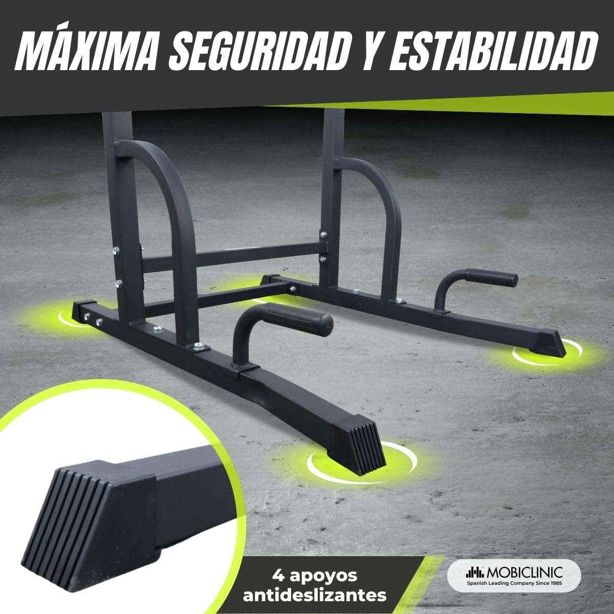 Mobiclinic®, Estación de fondos, Ajustable en 8 Alturas, Respaldo regulable, Resistente, Dominadas, Torre Multifuncional, Power Tower, Gimnasio en Casa, Pull-up, Multifit