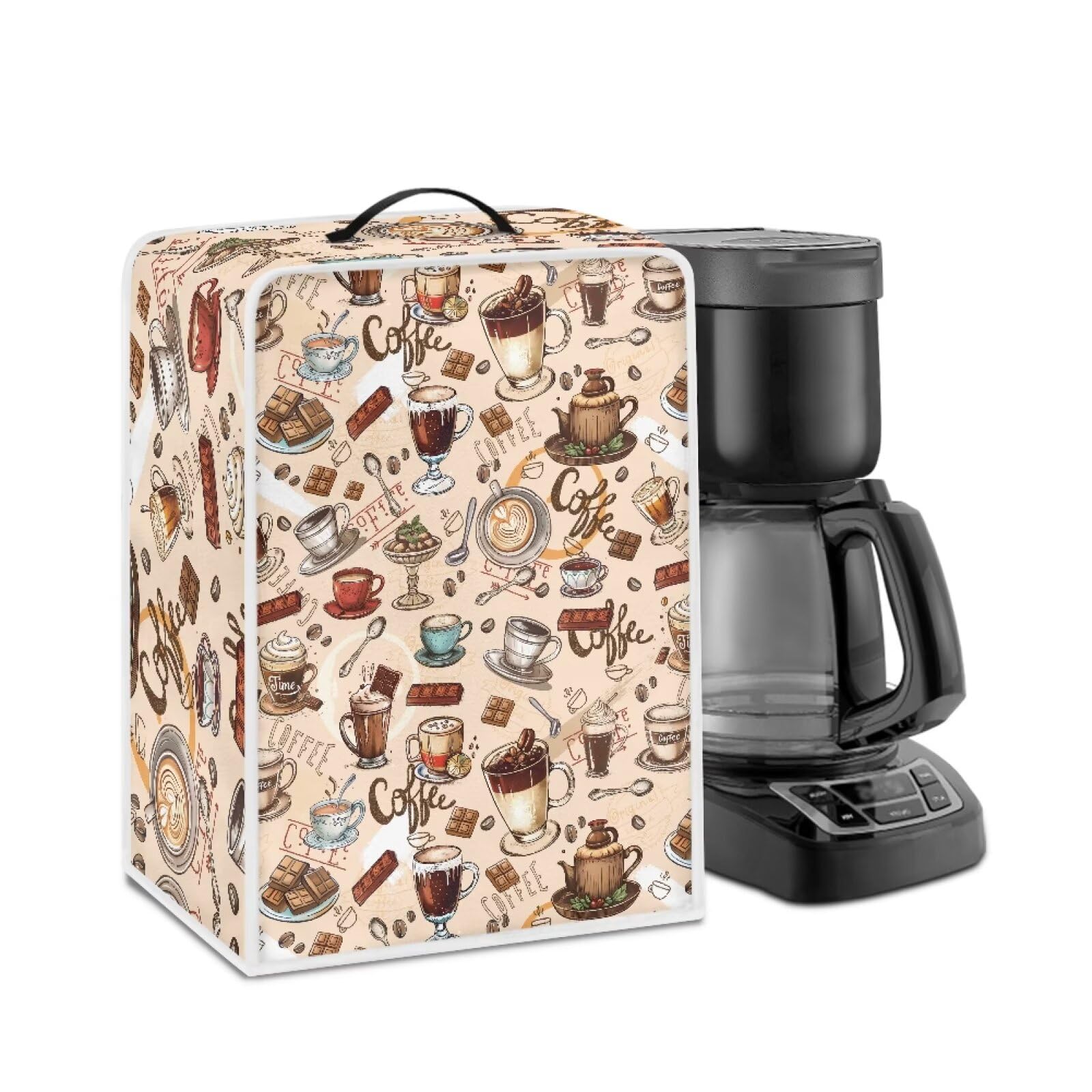 Psesaysky Coffee Maker Cover - Coffee Pattern - Drip Coffee Machine - Fabric - Portable - 2 Count