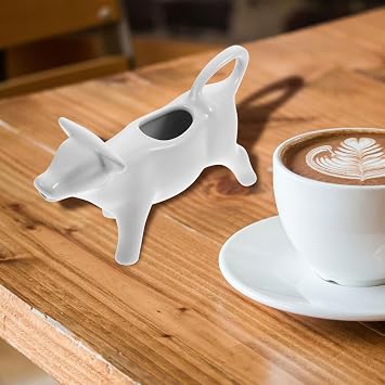 Amosfun Ceramic Milk Pitcher Cow Shape Creamer Cup for Latte Art Coffee Frothing Sauce Serving and Milk Pouring 1.35 Oz White Porcelain Home Kitchen Caf Use