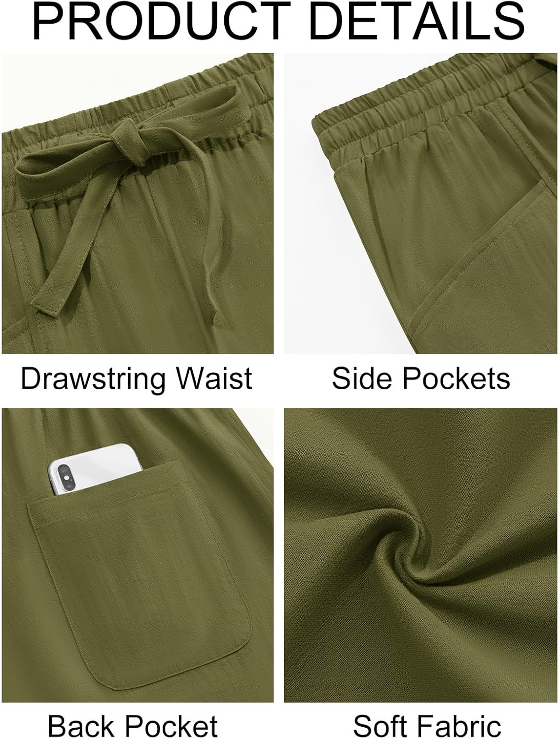 Runcati Mens Casual Pants Elastic Waist Drawstring Cotton Linen Pants Yoga Beach Summer Lightweight Trousers - Image 5