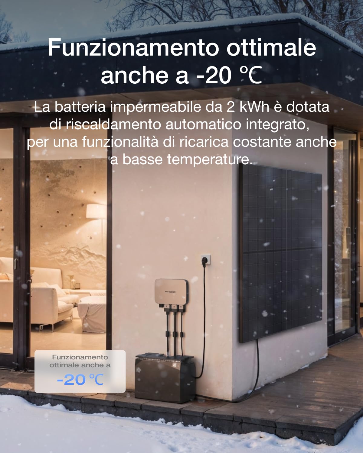 ECOFLOW Impianto fotovoltaico da balcone PowerStream, microinverter grid tie, batteria LFP impermeabile 2kWh, impermeabilità IP54