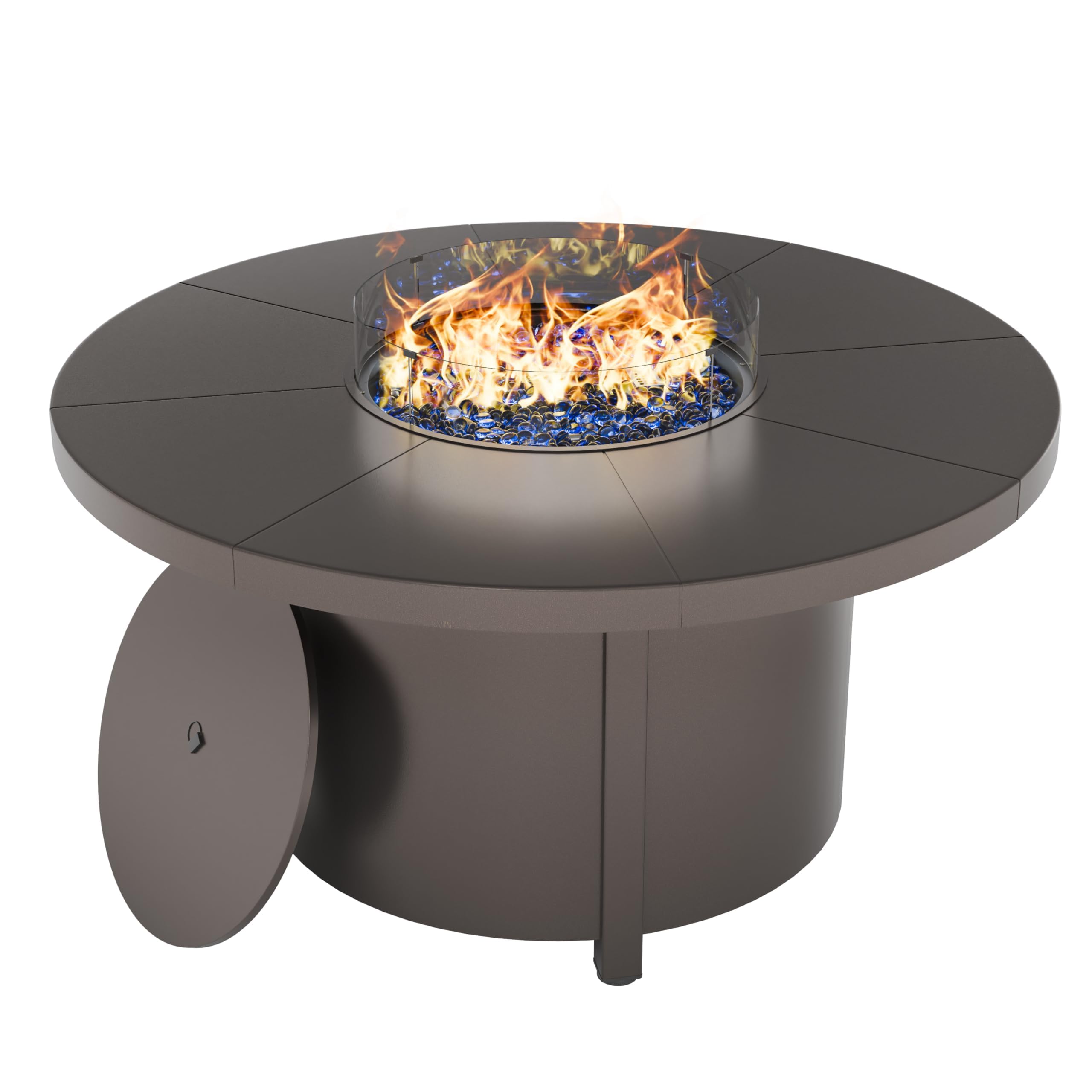 Kullavik 48 Inch Outdoor Propane Fire Pit Table,Outdoor Round Fire Pit Table, Gas Fire Table with Fire Glass, Waterproof Cover and Blue Glass Stone,CSA Certification