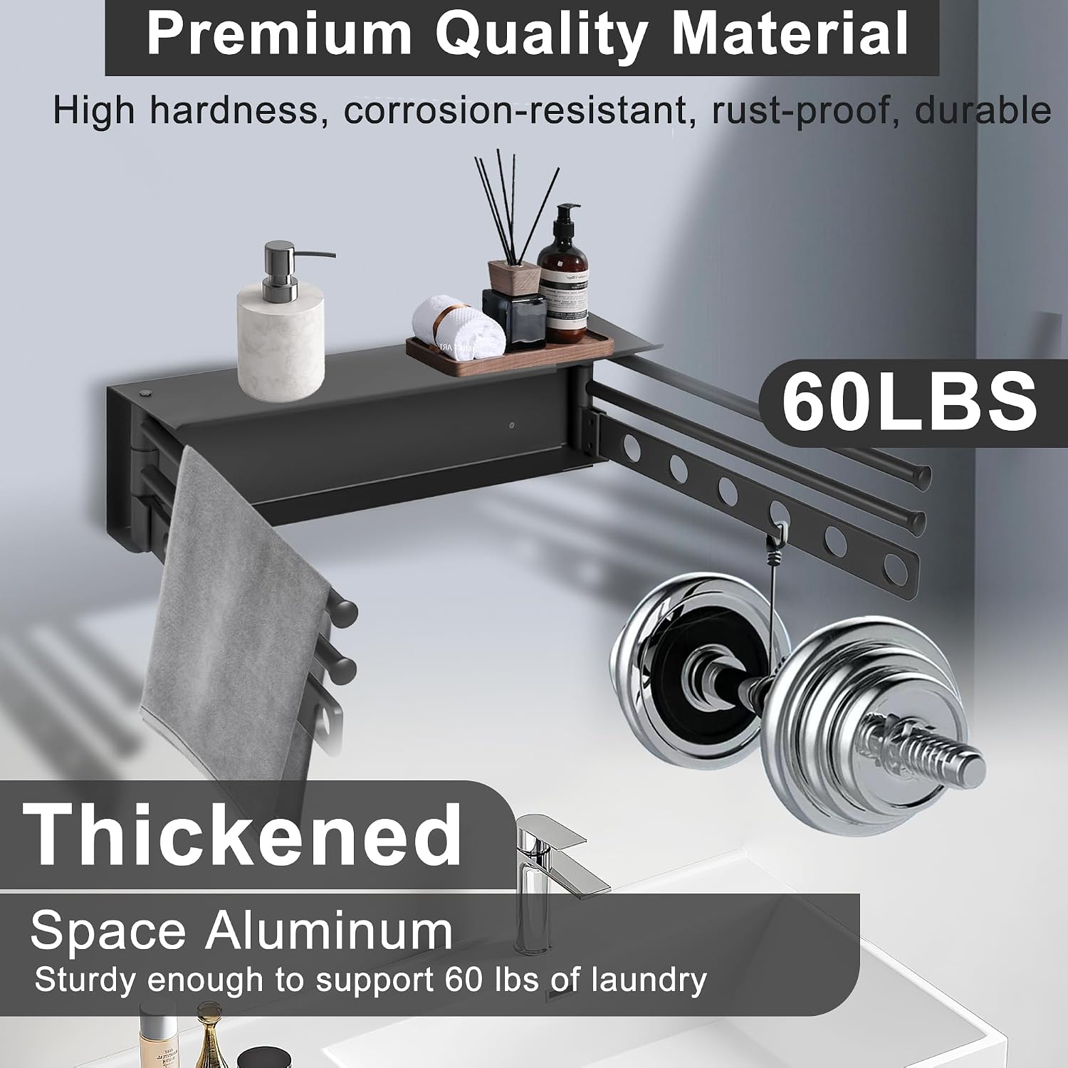 Aluminum Wall Mounted Foldable Swinging Clothes Drying Rack 50lbs Load