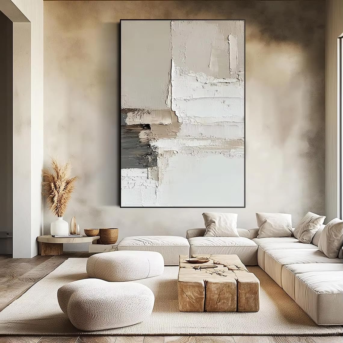 DFZEWKI Neutral Textured Abstract Minimalist Modern Wall Art Beige White Canvas Art for Living Room Bedroom Decor(30x40cm(12x16in)/No frame)