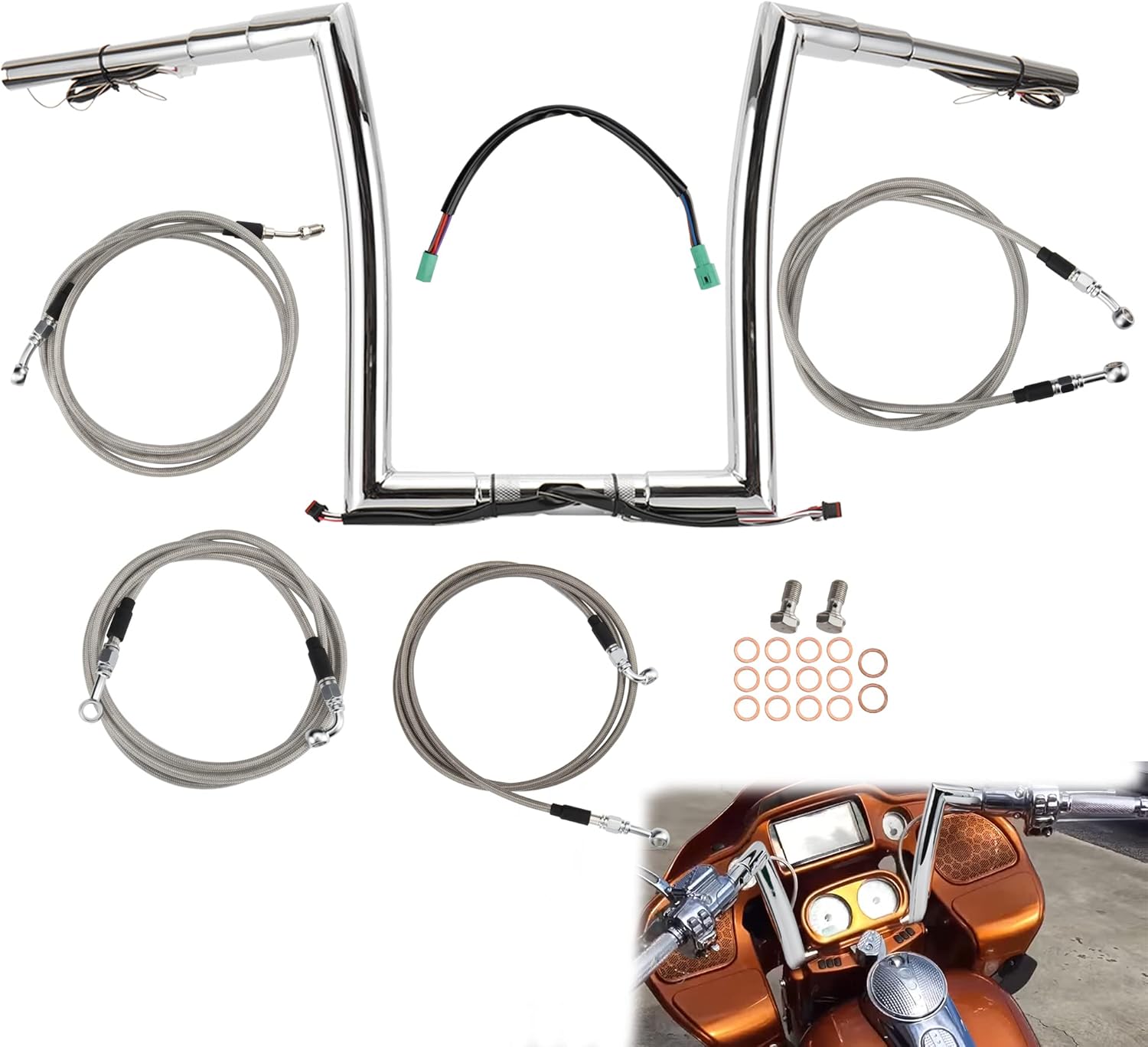 TIGERSGATE PREWIRED 14" Rise 1.5" Fat Road Glide Handlebar